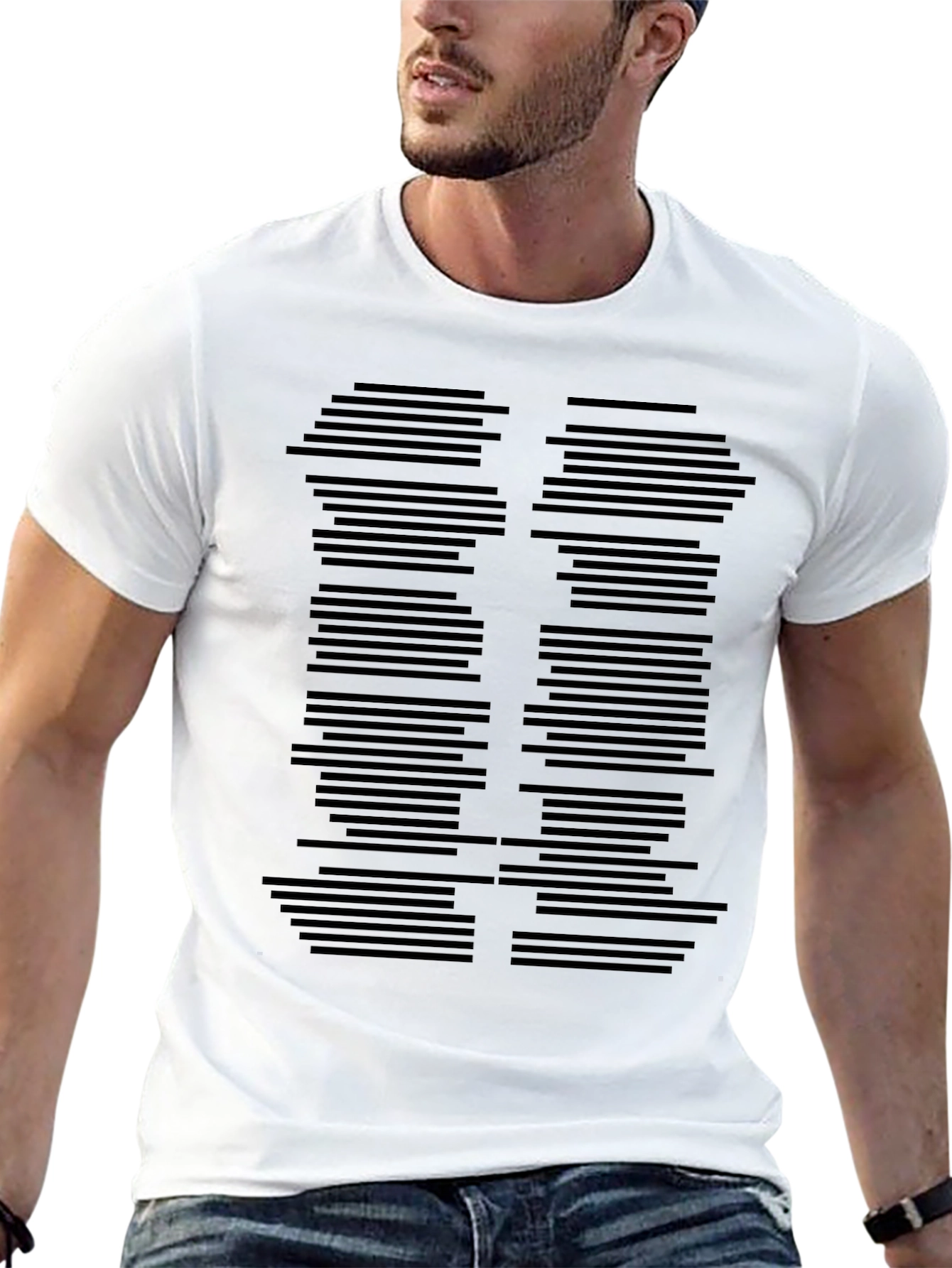 Abstract Line Pattern Black T-Shirt - 13