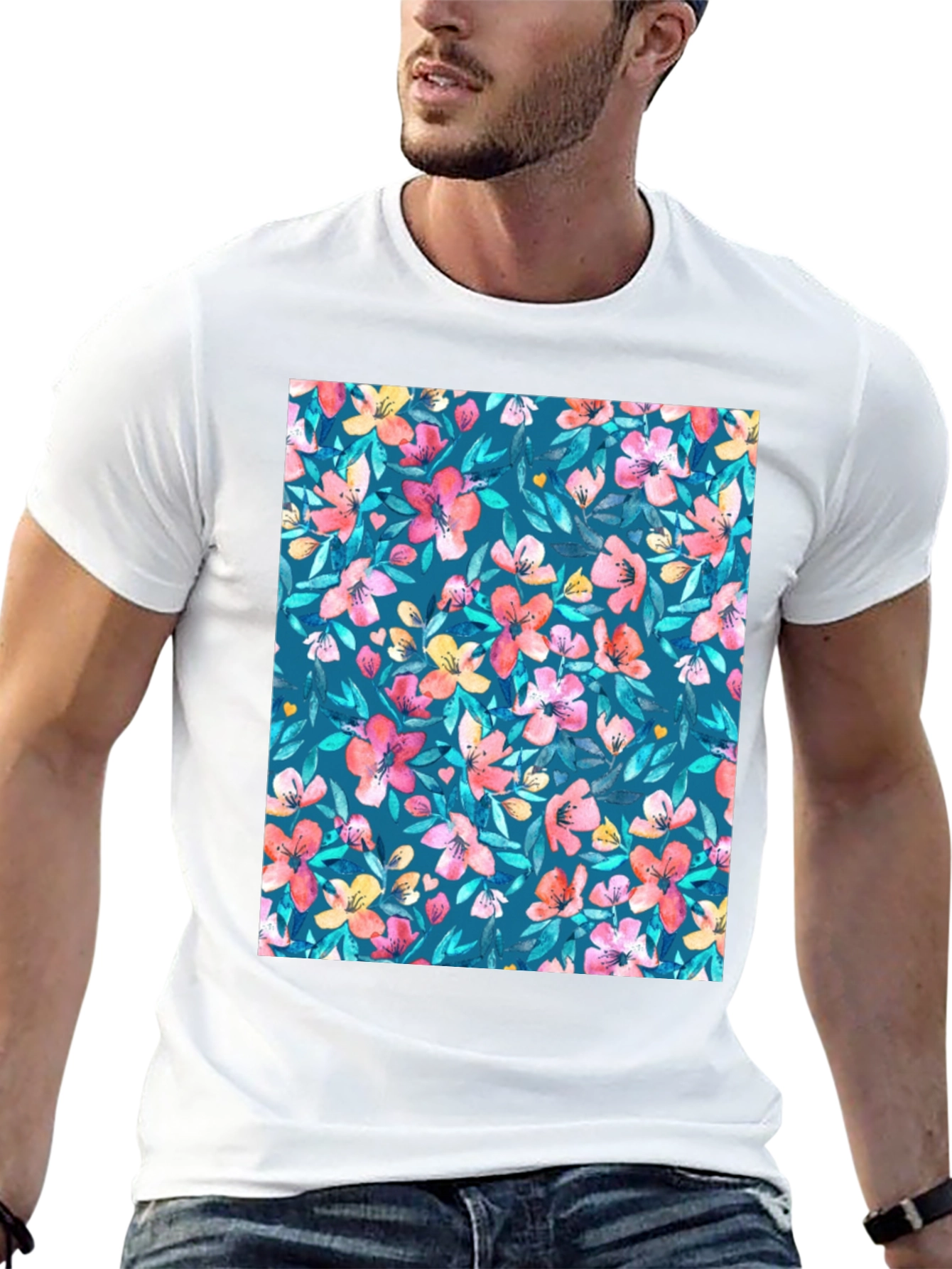 Black Floral Pattern T-Shirt: Vibrant & Stylish Casual Wear view 13