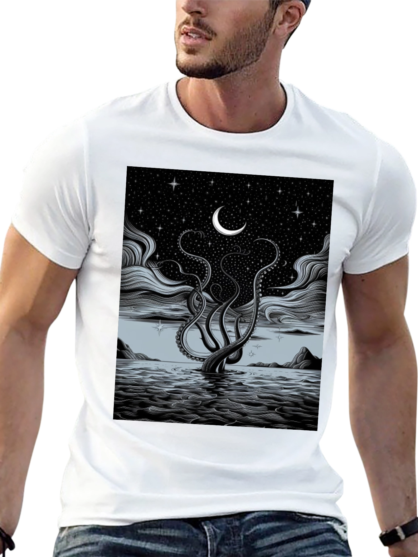 Black Mystic Kraken Tee - Dark Sea Design view 13