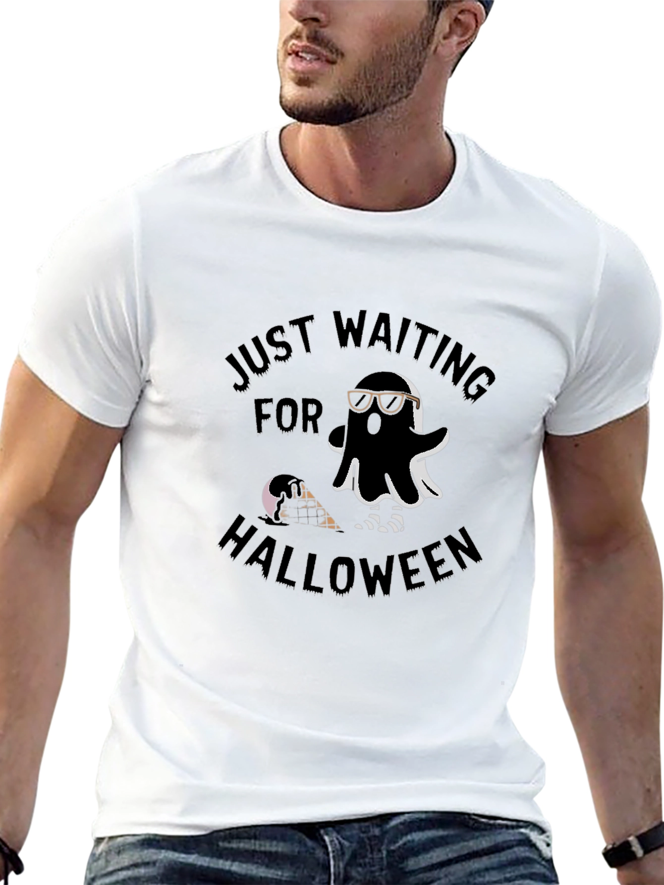 Black Just Waiting For Halloween Ghost T-Shirt view 13
