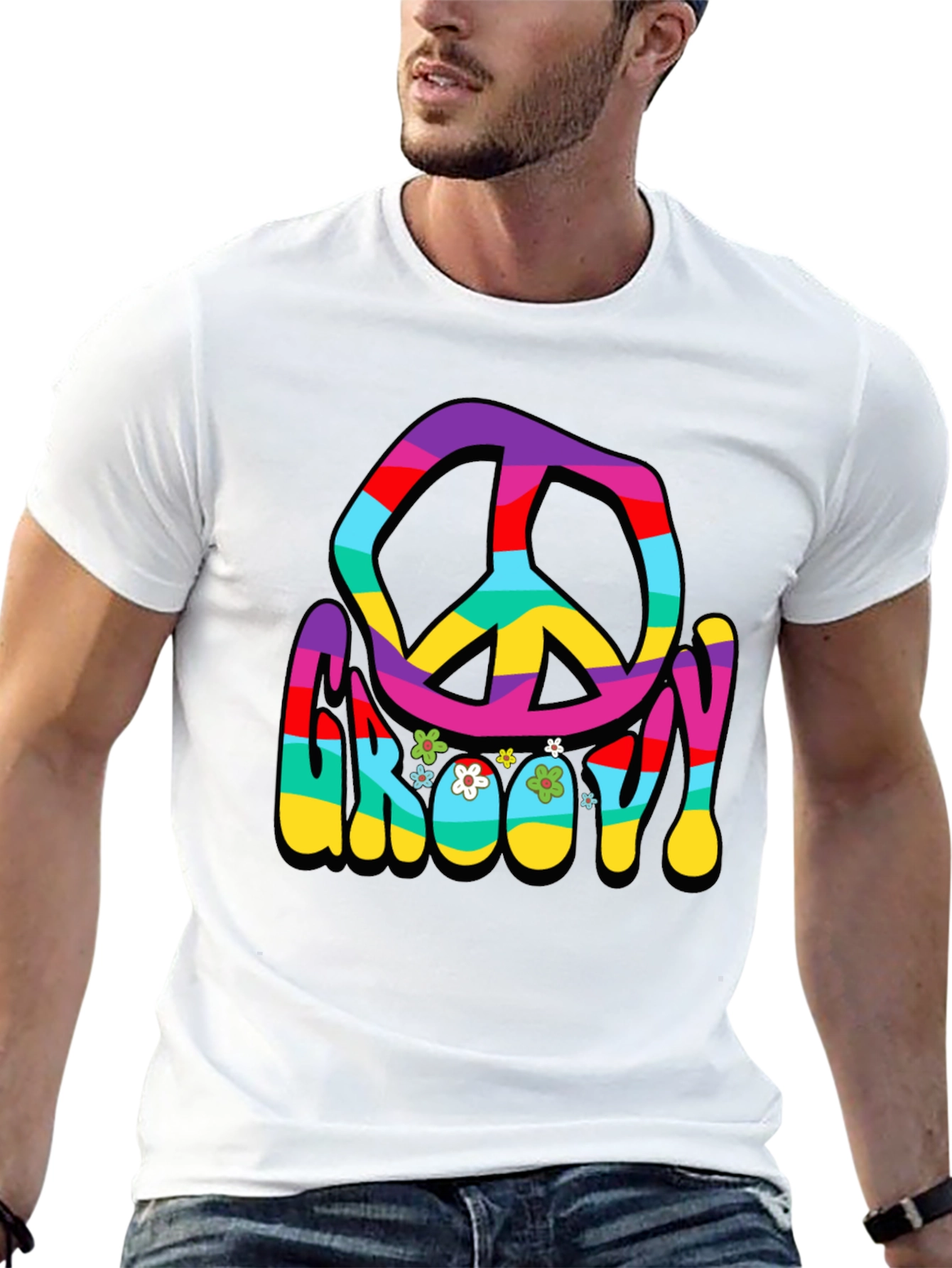 Black Groovy Peace Sign Graphic T-Shirt view 13