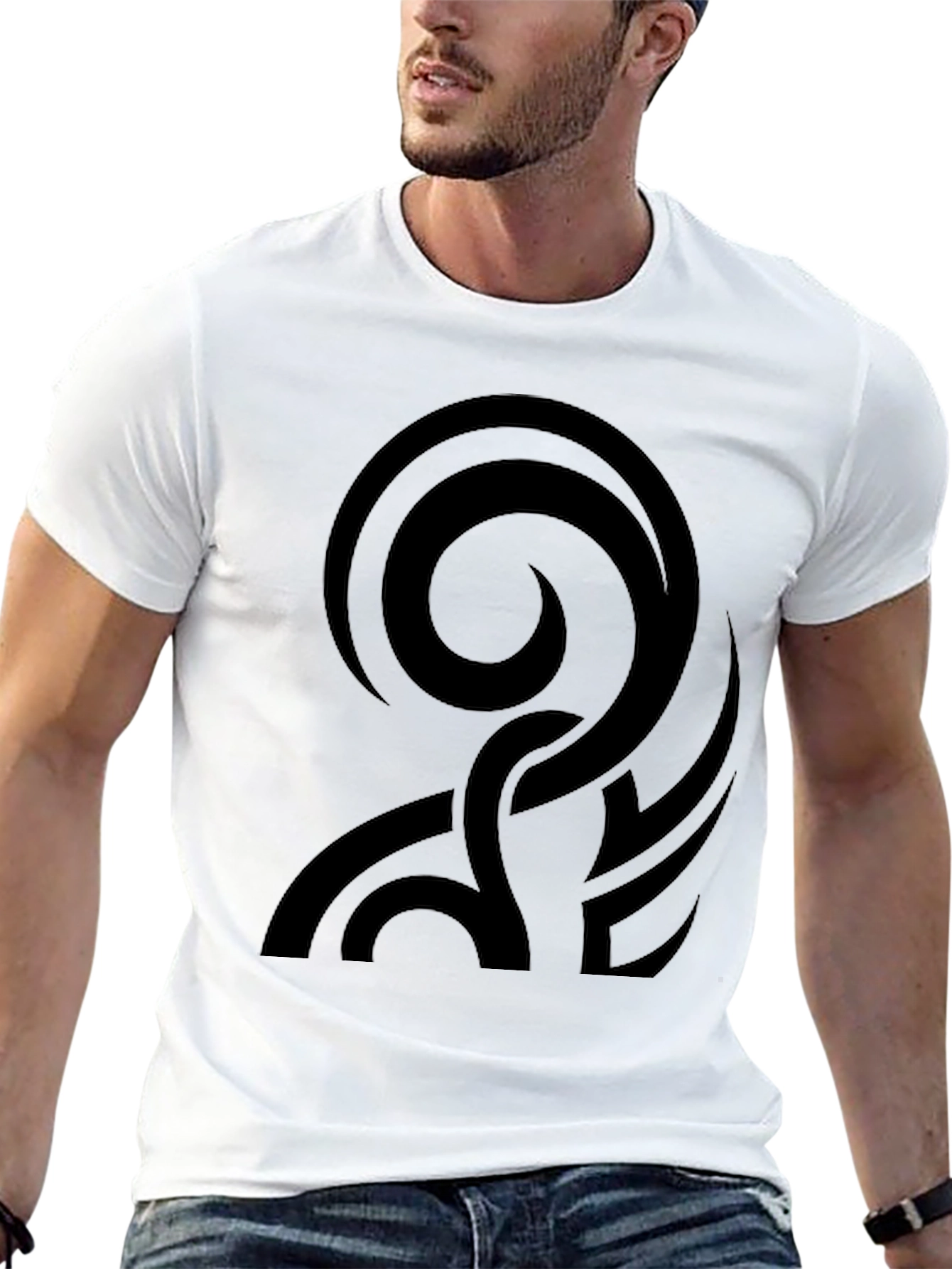 Black Men's Black Tribal Swirl Graphic T-Shirt view 13