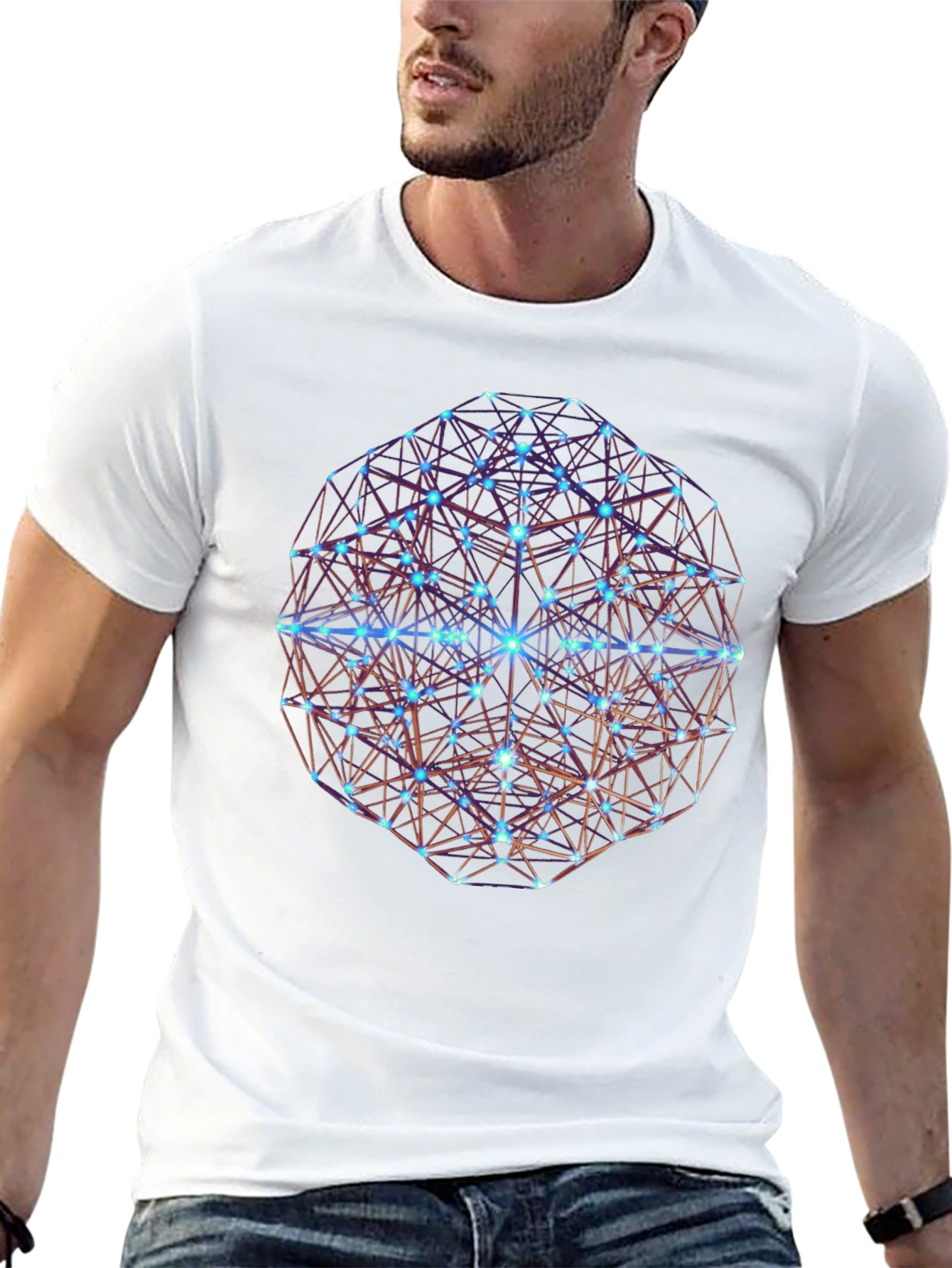 Black Geometric Sphere Graphic Print Black T-Shirt view 13