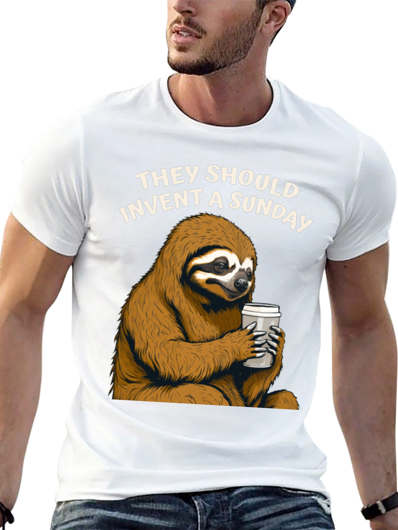 Black Lazy Sunday Sloth Coffee T-Shirt view 13