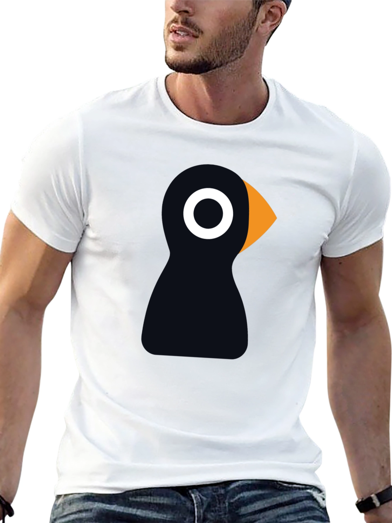 Black Puffin Bird Graphic Tee - Black Cotton T-Shirt view 13