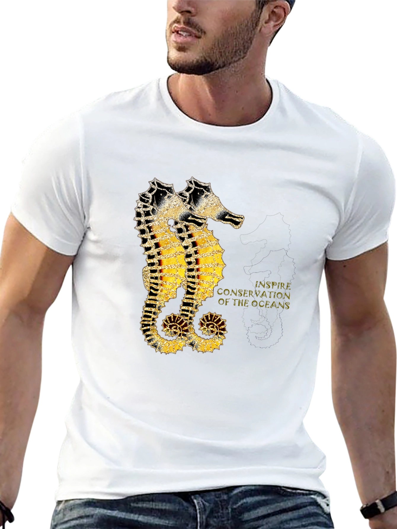 Black Seahorse Inspire Oceans Conservation Black T-Shirt view 13