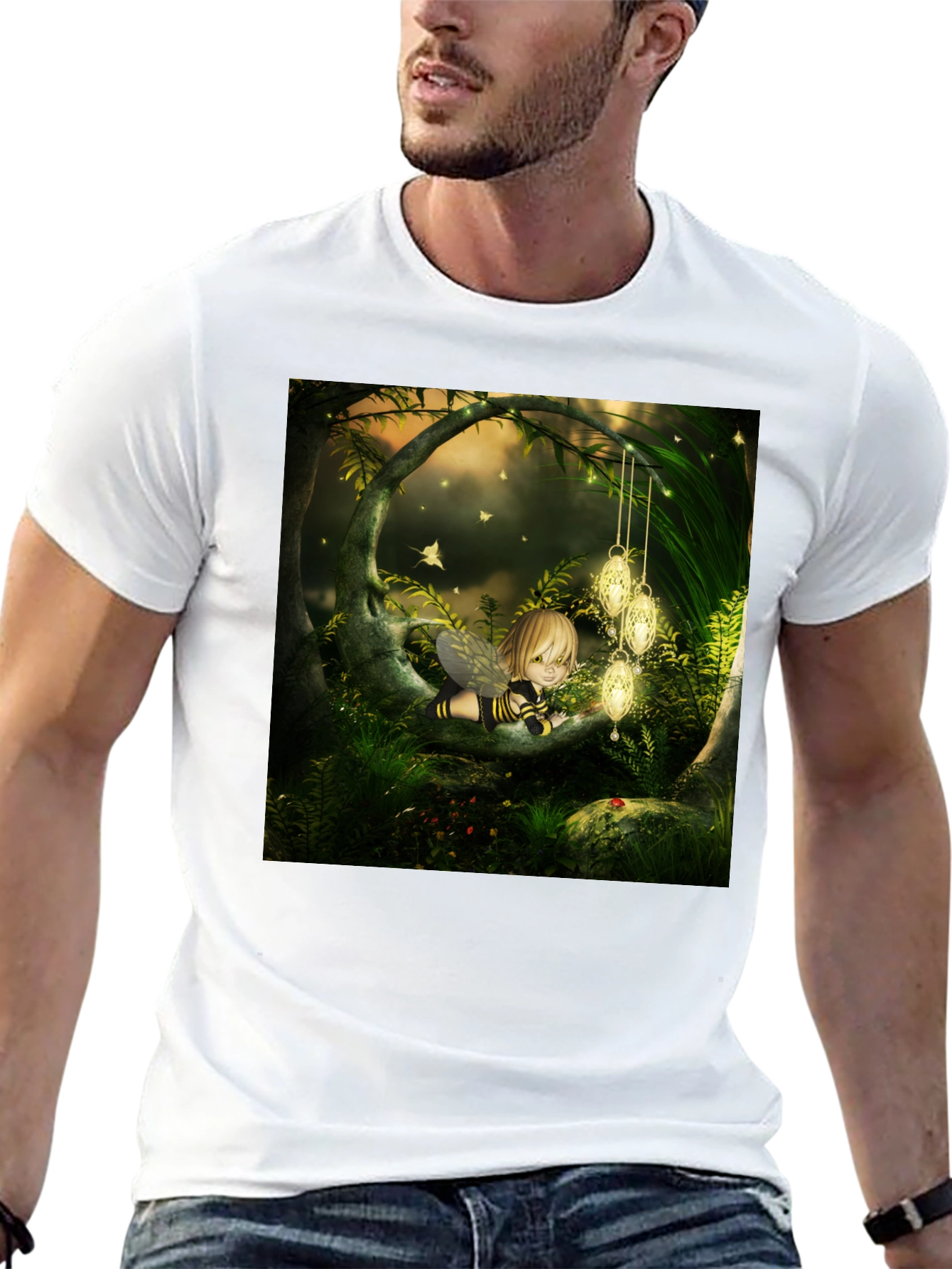 Black Fairy Tale Forest Graphic Tee - Black Cotton Blend view 13