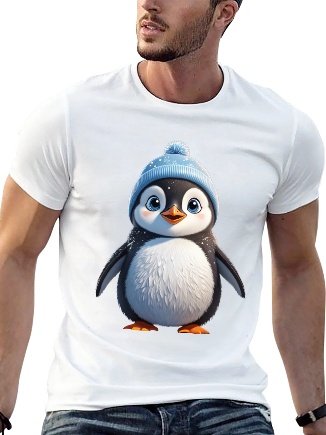 Black Cute Penguin Graphic Tee - Black Cotton Blend view 13