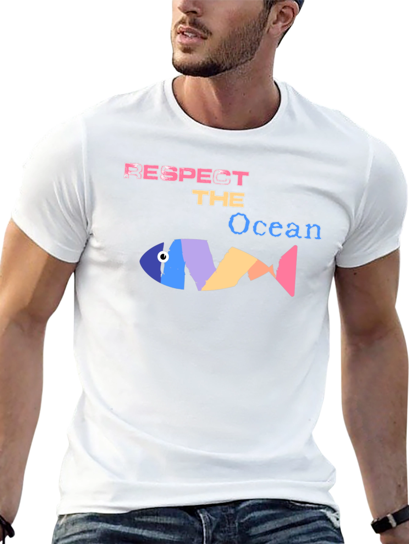 Black Respect the Ocean Graphic Tee - Black Cotton Blend view 13