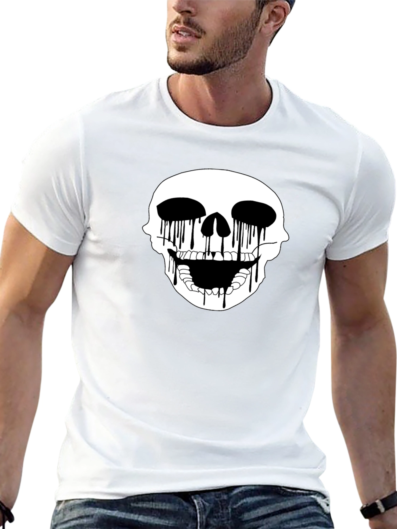 Black Skull Drip Graphic Tee - Edgy Black T-Shirt view 13