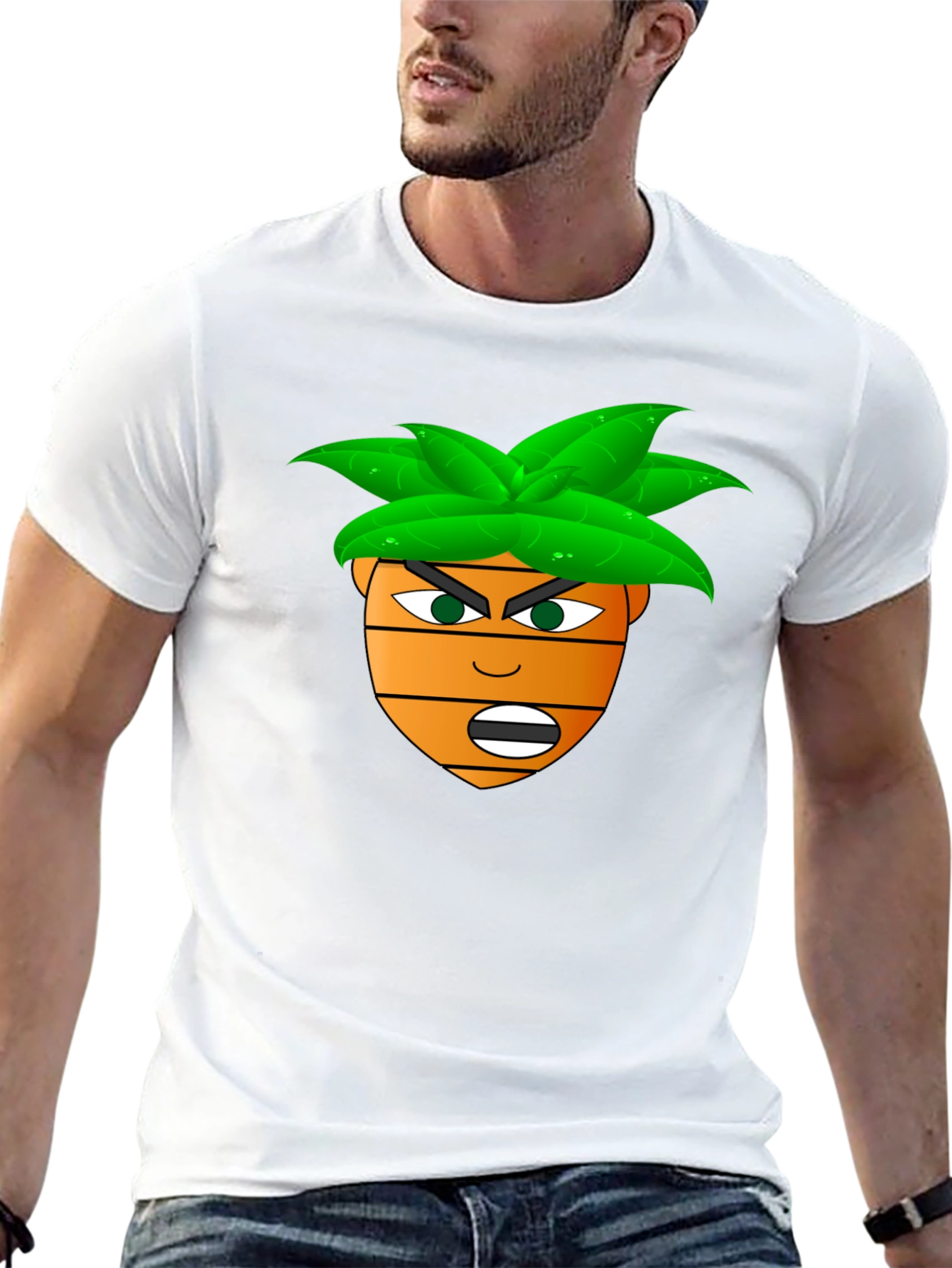 Black Funny Cartoon Carrot Head T-Shirt - Black view 13