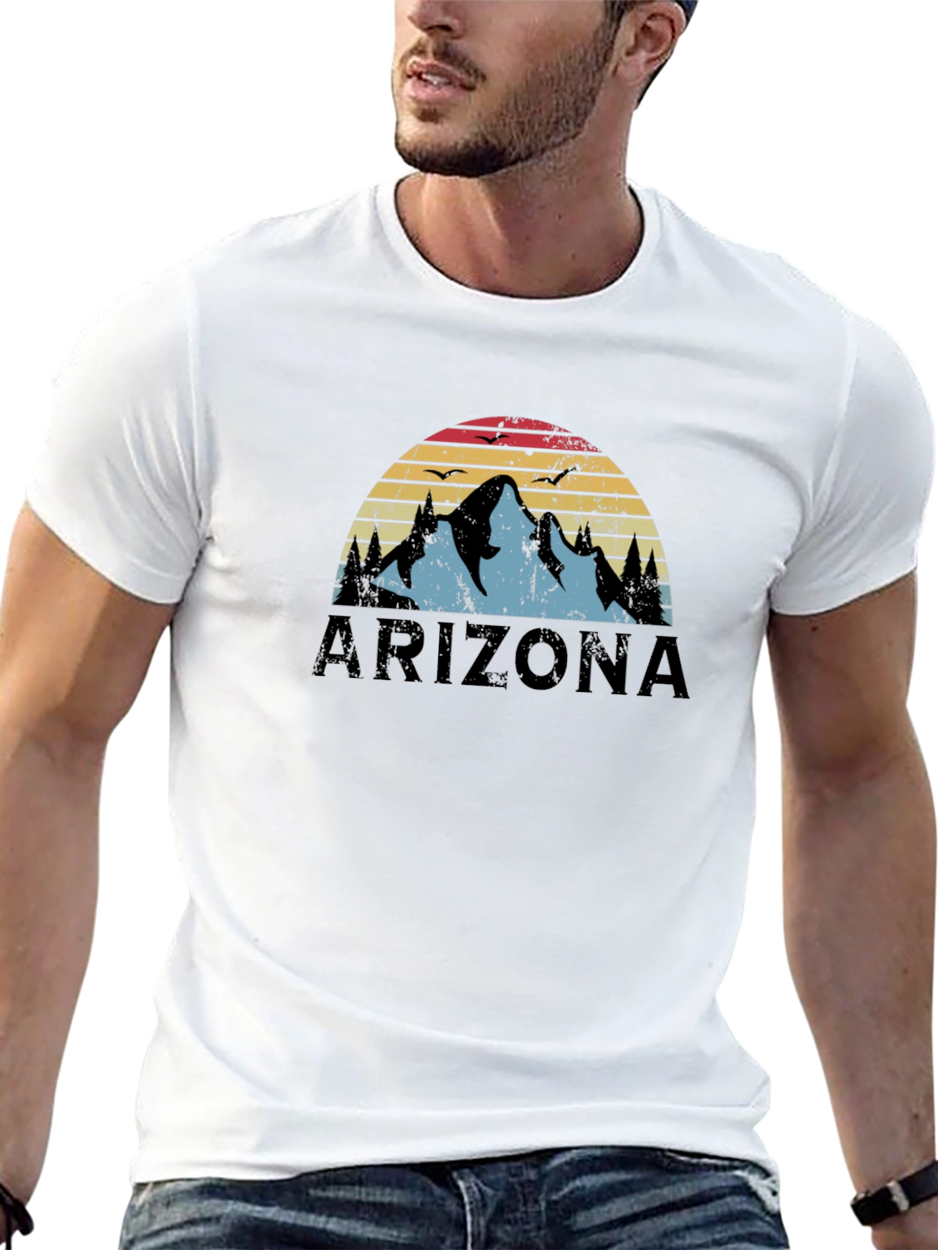 Black Arizona Mountain Sunset Graphic T-Shirt view 13