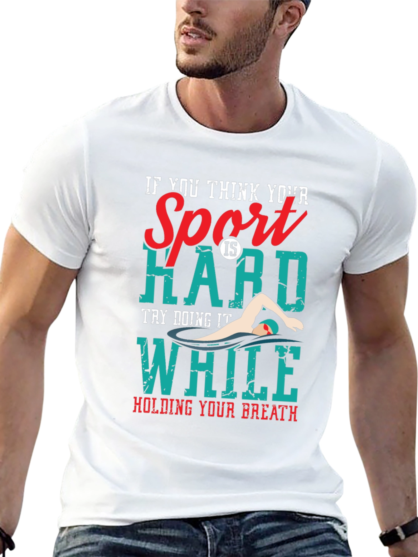Black Funny Swimmer T-Shirt: Hard Sport, Hold Your Breath view 13