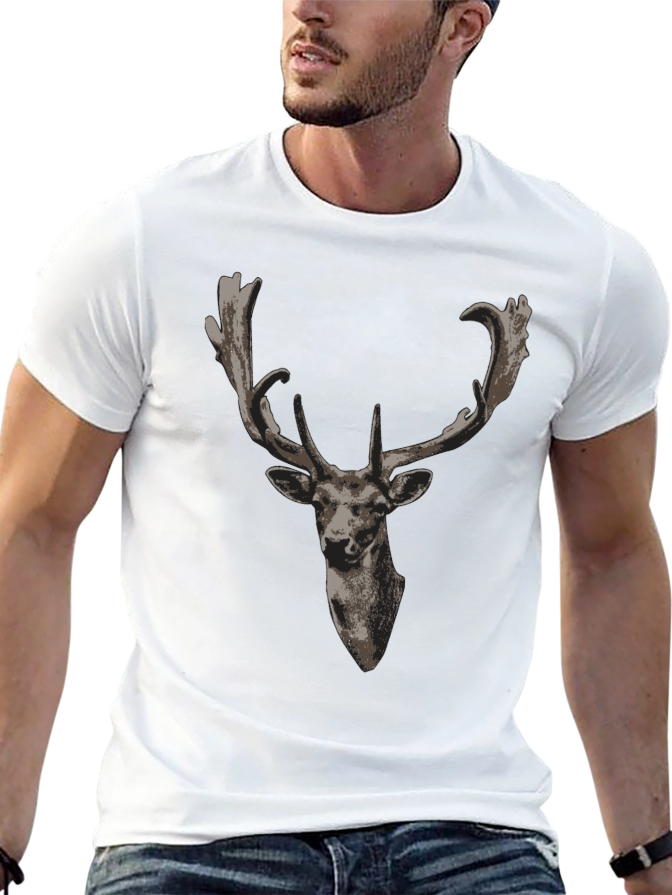 Black Deer Head Graphic Black T-Shirt view 13