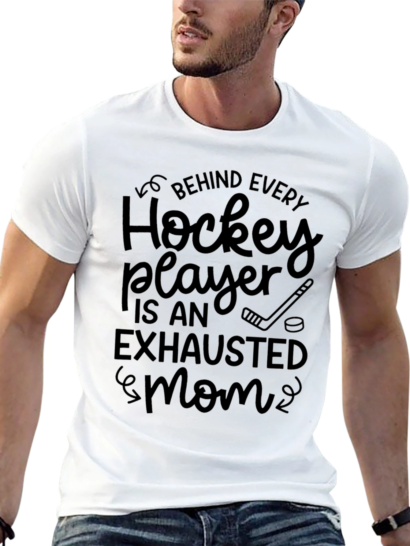 Black Hockey Mom T-Shirt - Exhausted Mom Shirt view 13
