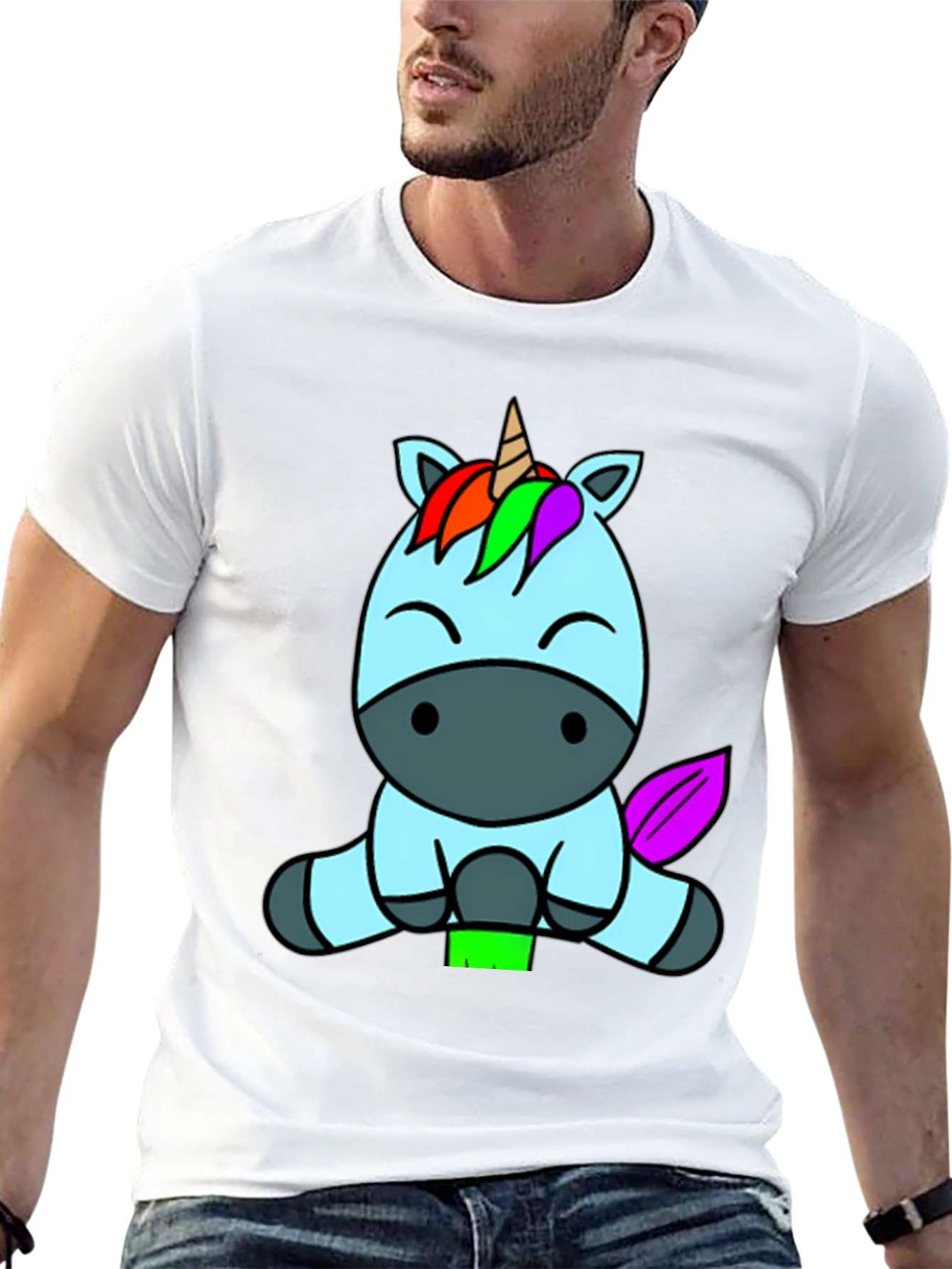 Black Cute Unicorn Graphic Tee - Black Cotton Blend Shirt view 13