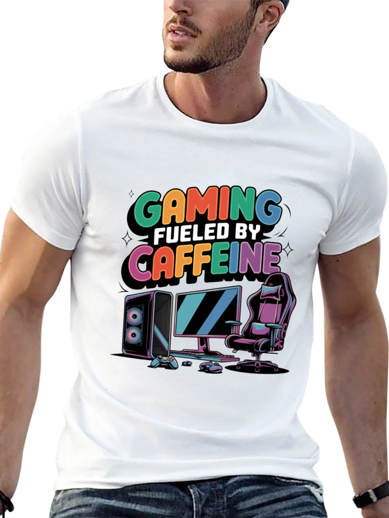 Black Gaming Fueled by Caffeine Black T-Shirt view 13