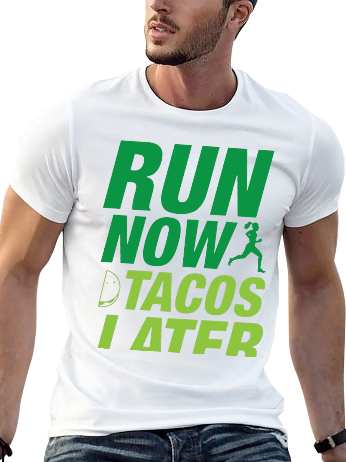 Black Run Now Tacos Later Funny Men's T-Shirt view 13