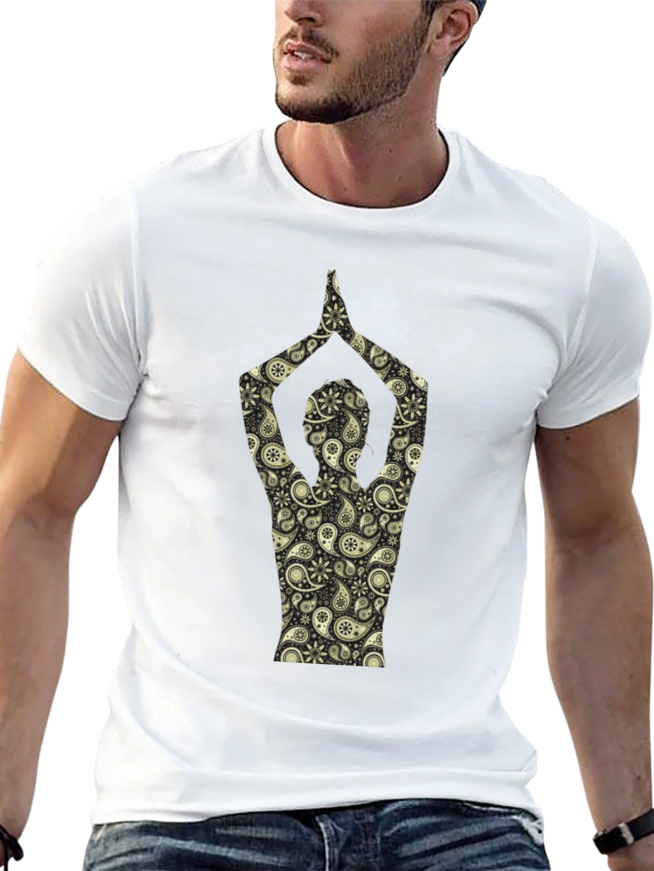 Black Paisley Yoga Pose T-Shirt - Black view 13