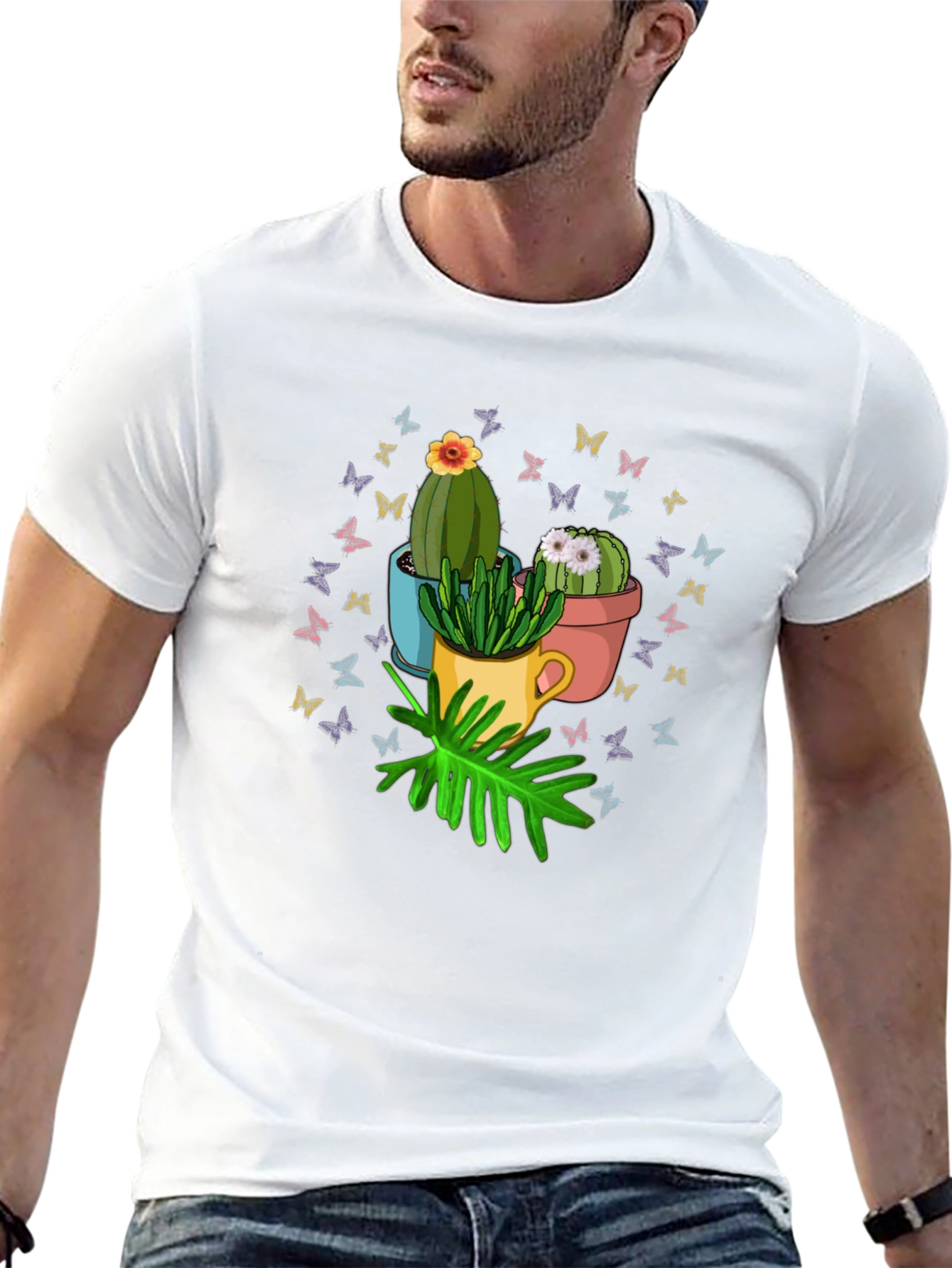 Black Cactus & Butterfly Graphic T-Shirt - Nature Lover Tee view 13