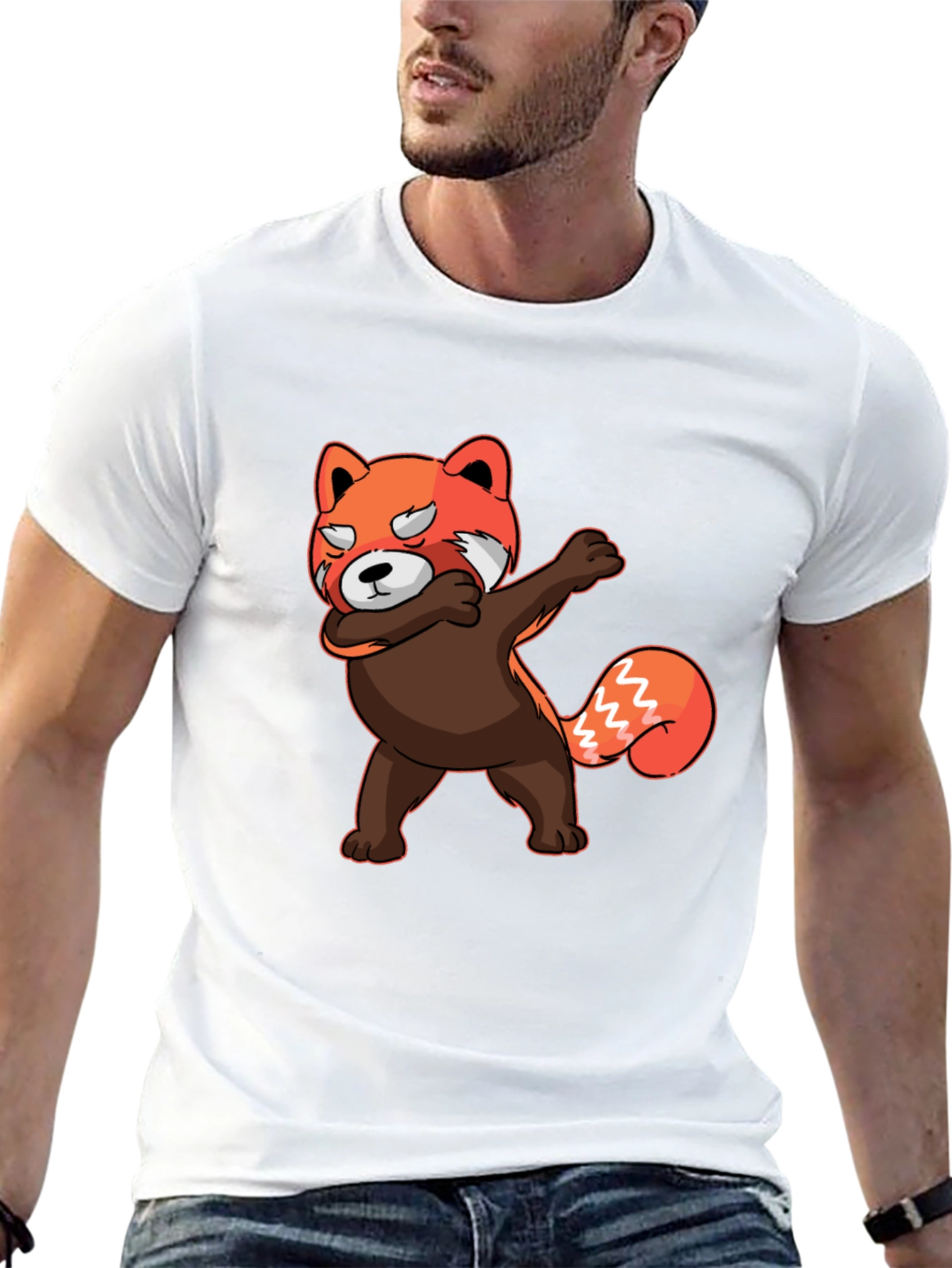 Black Dabbing Red Panda T-Shirt - Unique Graphic Tee view 13