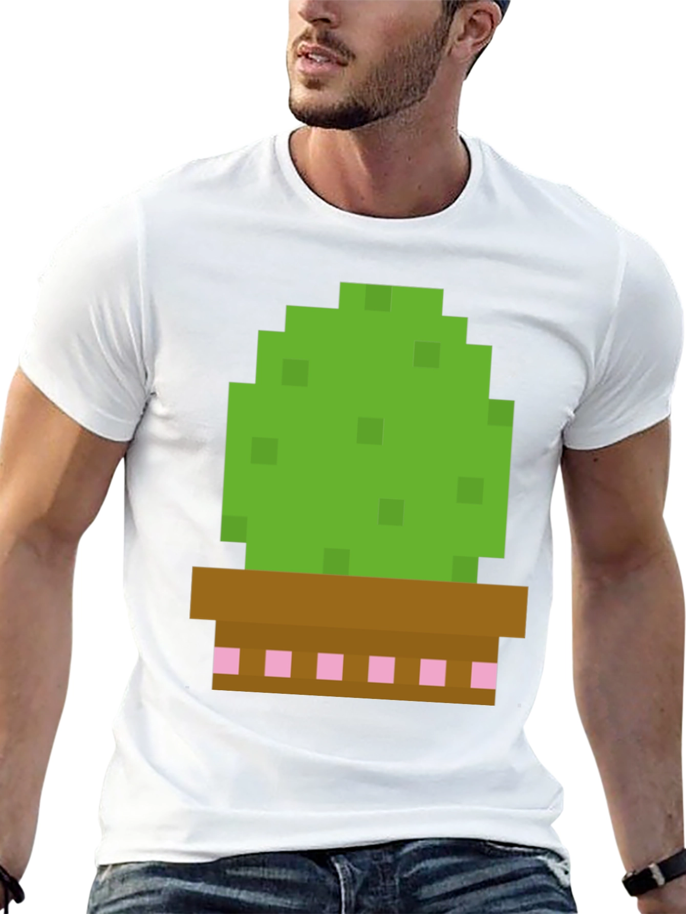Black Pixel Cactus Graphic Tee - Gamer Style Shirt view 13