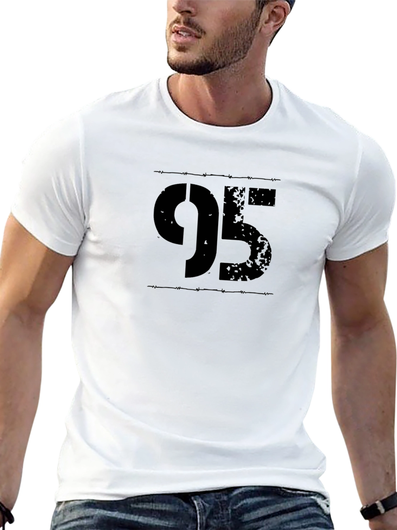 Black 95 Graphic Print T-Shirt - Distressed Number Tee view 13