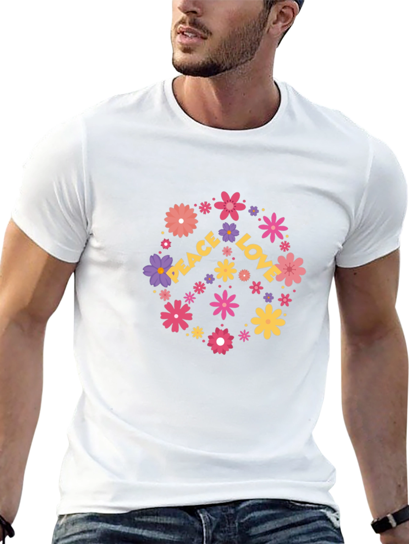 Black Peace Love Flower Graphic T-Shirt view 13