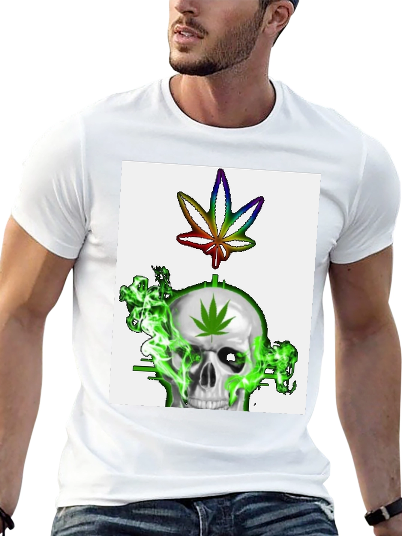 Black Skull & Weed Leaf Graphic T-Shirt view 13
