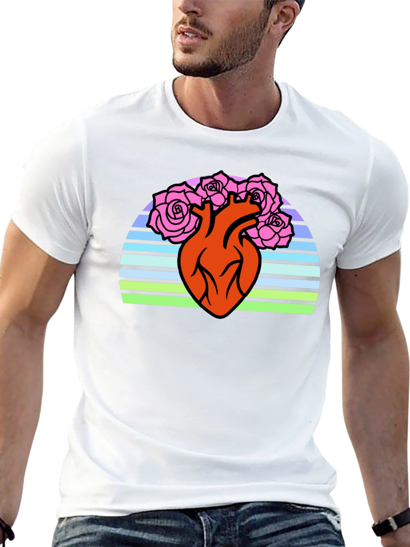 Black Anatomical Heart & Roses Graphic T-Shirt - Black view 13