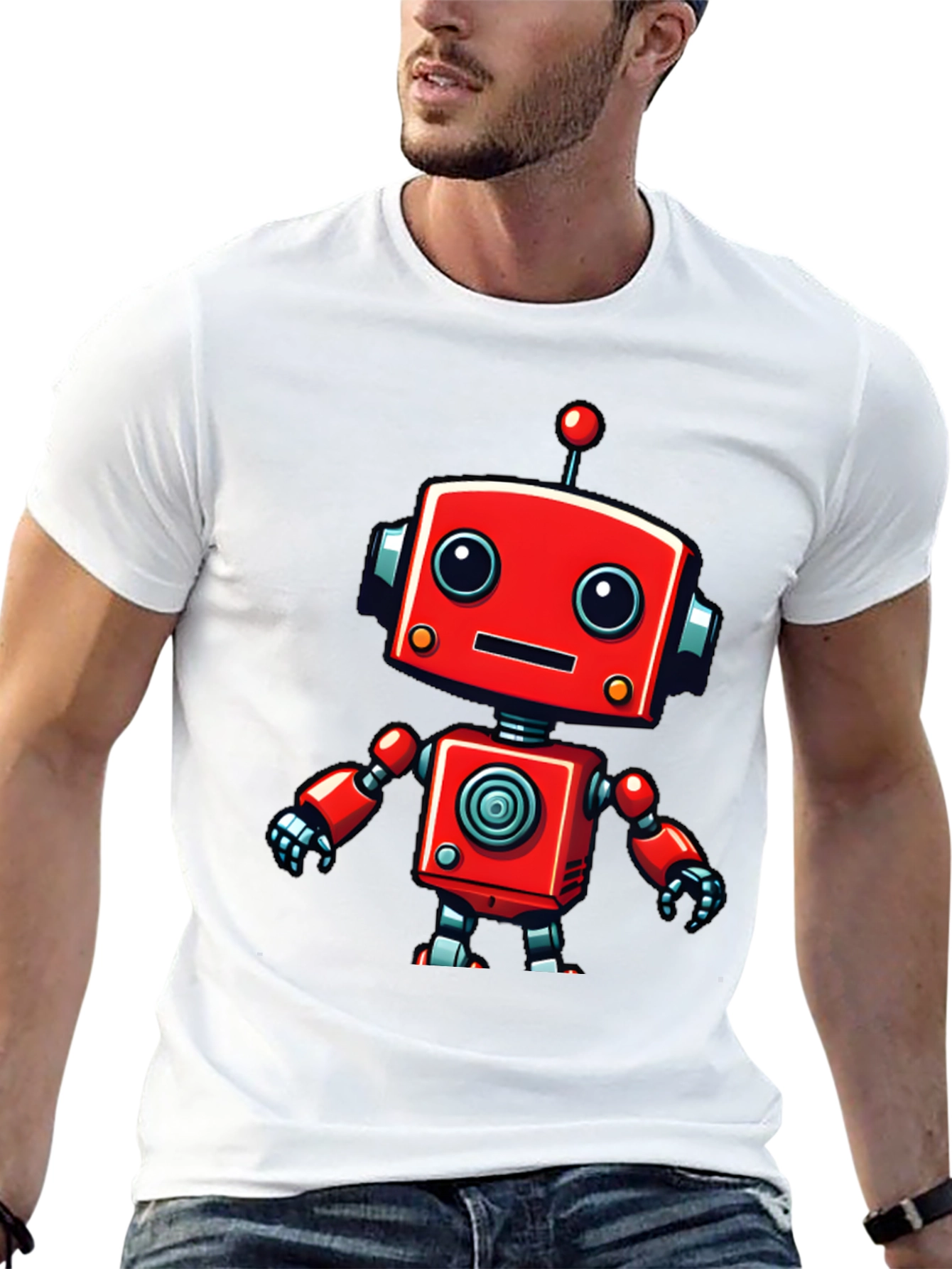 Black Cute Robot Graphic Tee - Fun & Stylish Black T-Shirt view 13