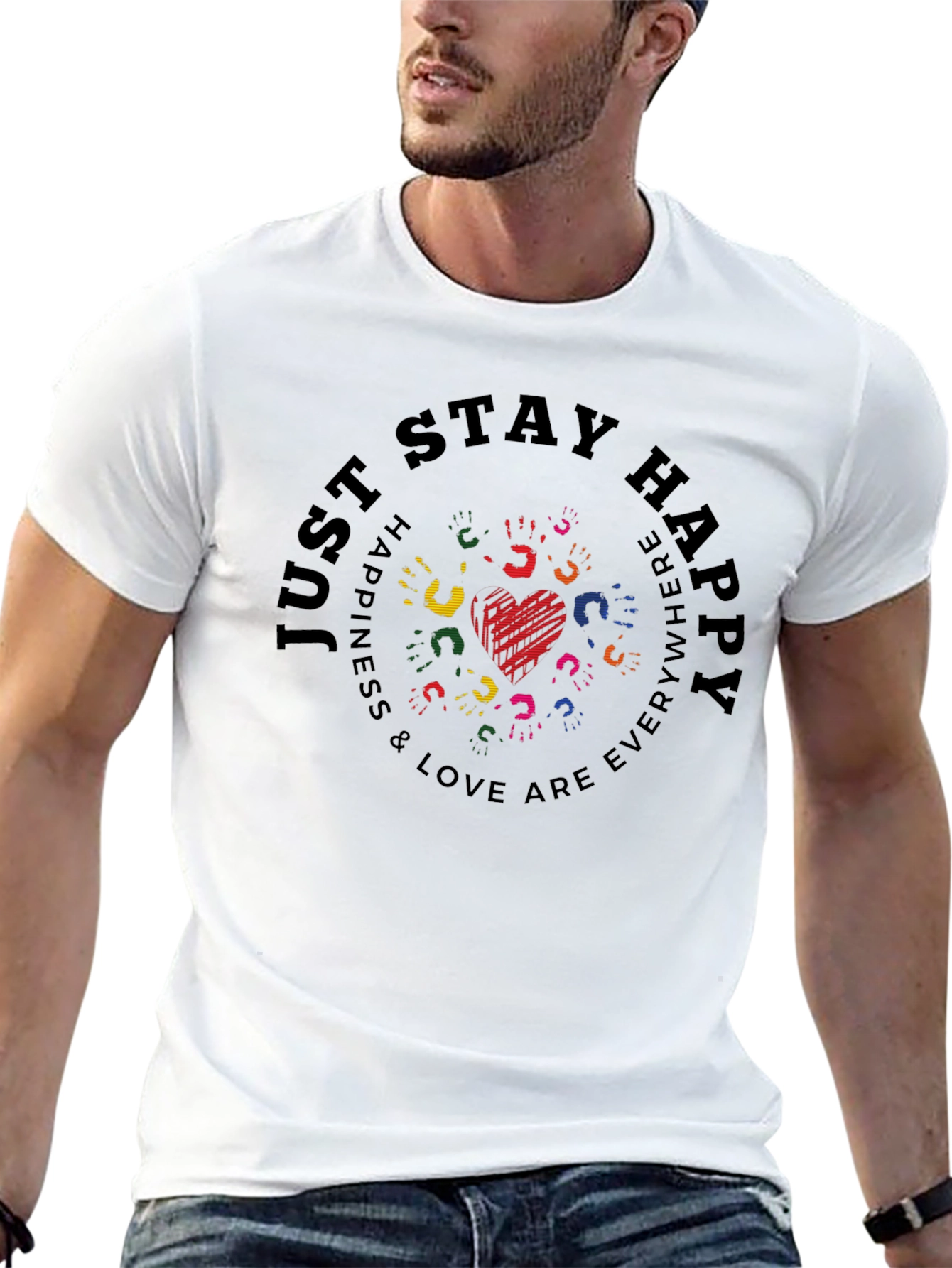 Black Stay Happy Graphic Tee - Unisex Black T-Shirt view 13