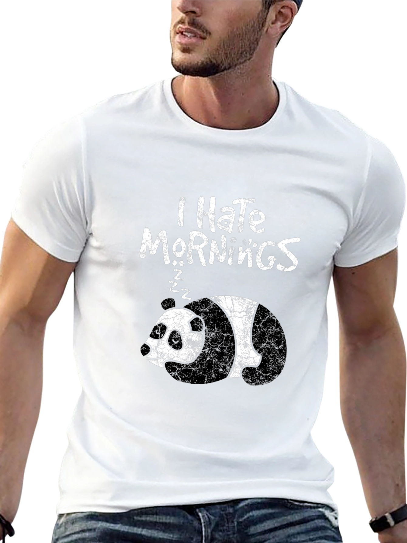 Black I Hate Mornings Panda T-Shirt - Funny Sleepy Bear Tee view 13