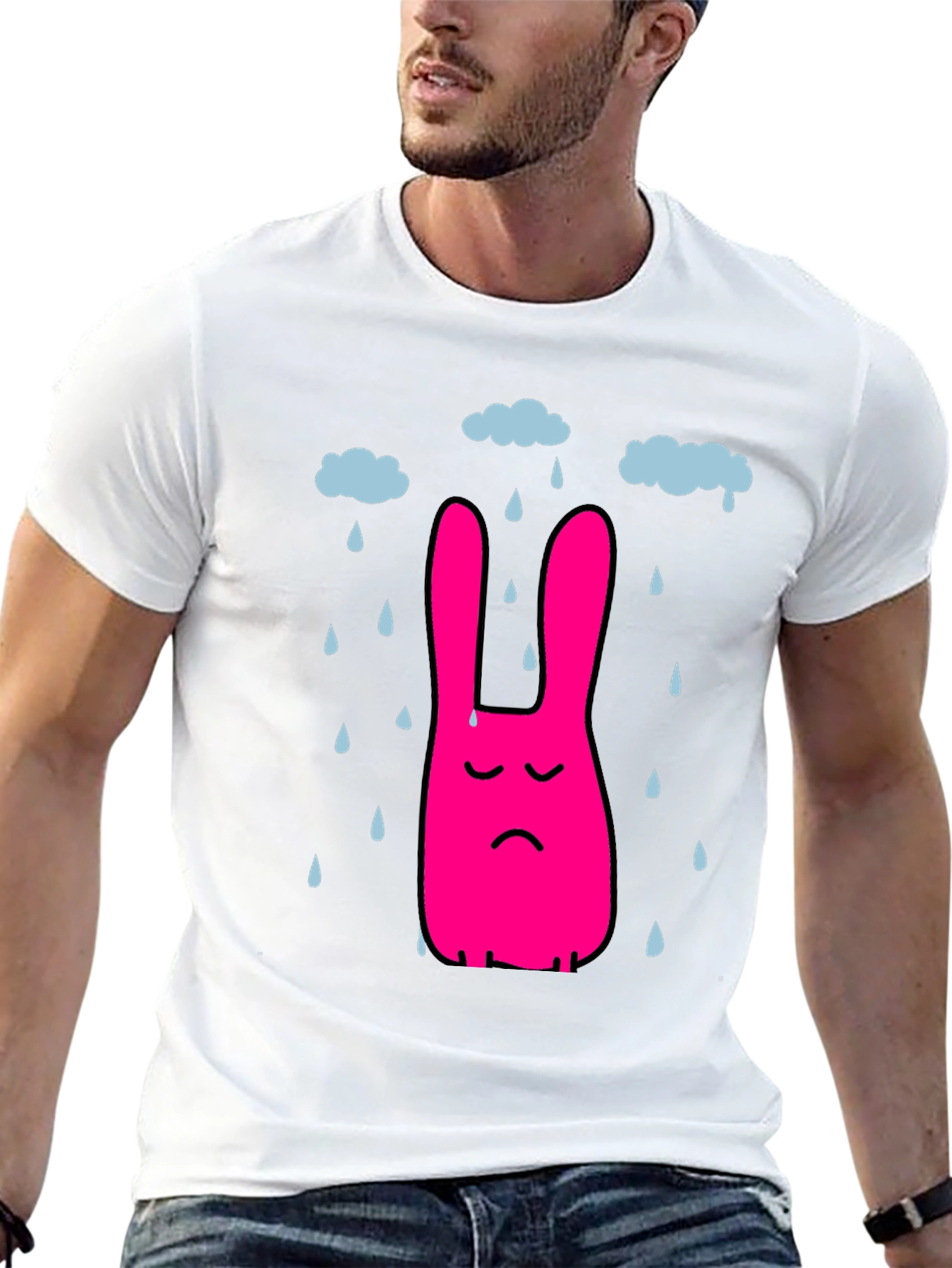 Black Sad Bunny Rain Cloud Black T-Shirt view 13