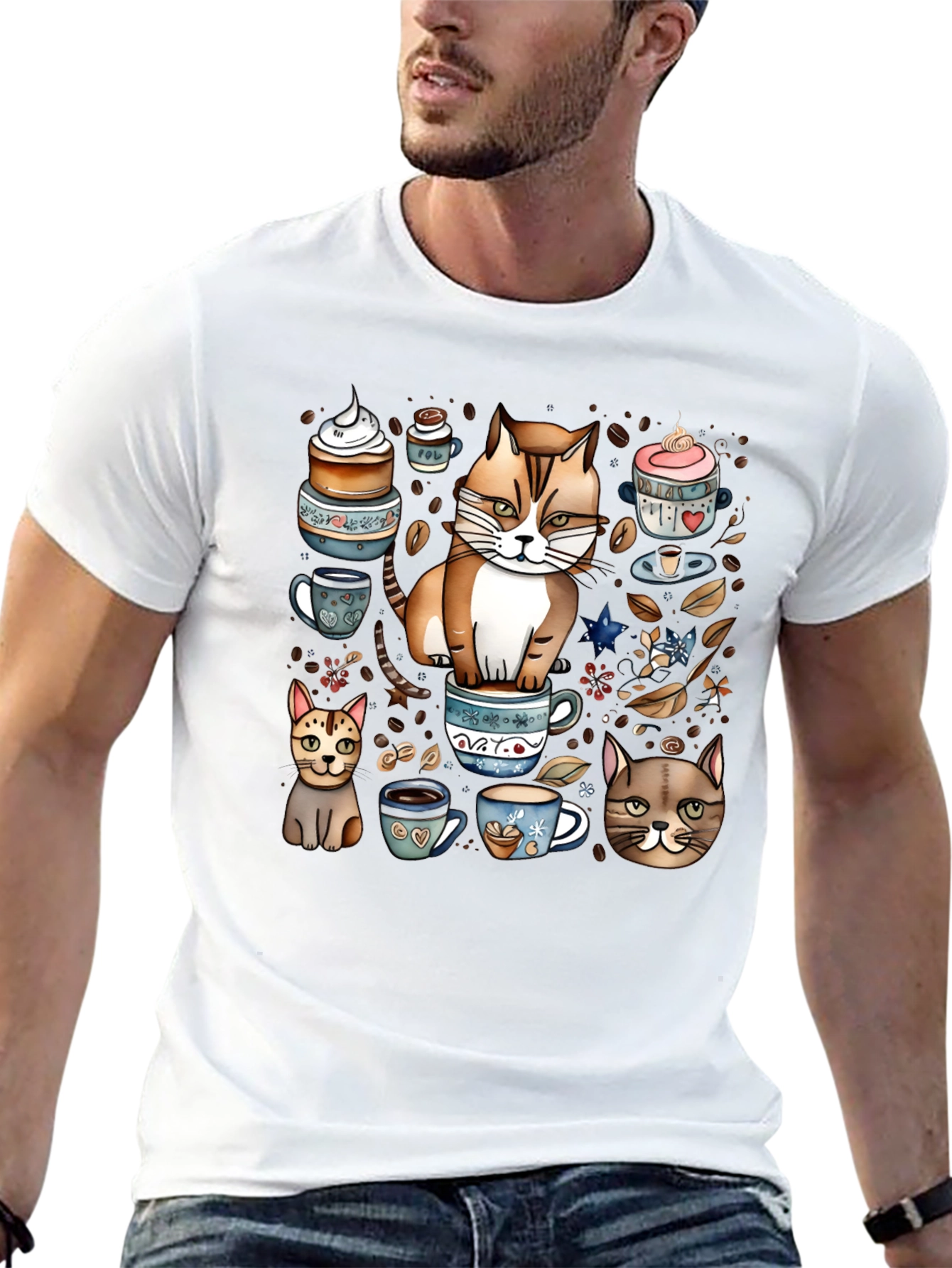 Black Cat & Coffee Lover T-Shirt - Cute Cartoon Design view 13