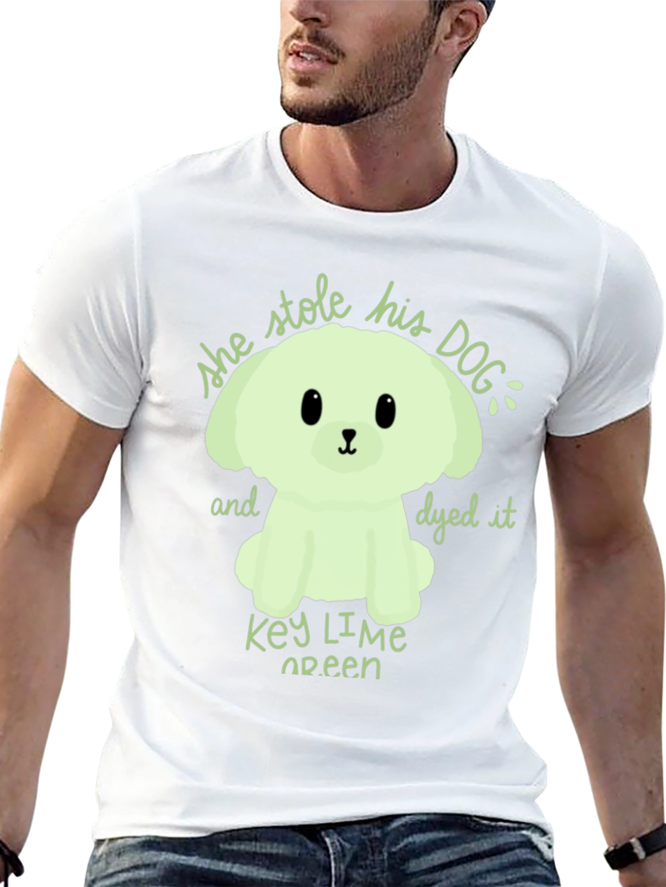 Black Key Lime Green Dog T-Shirt - 'She Stole His Dog' Graphic Tee view 13