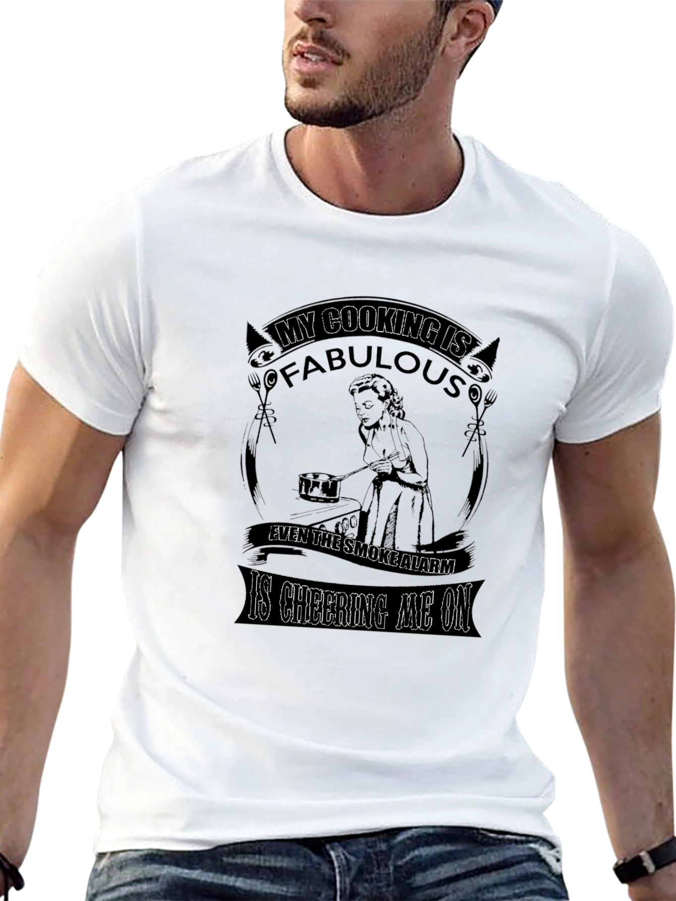 Black Funny Cooking T-Shirt - "My Cooking is Fabulous" view 13