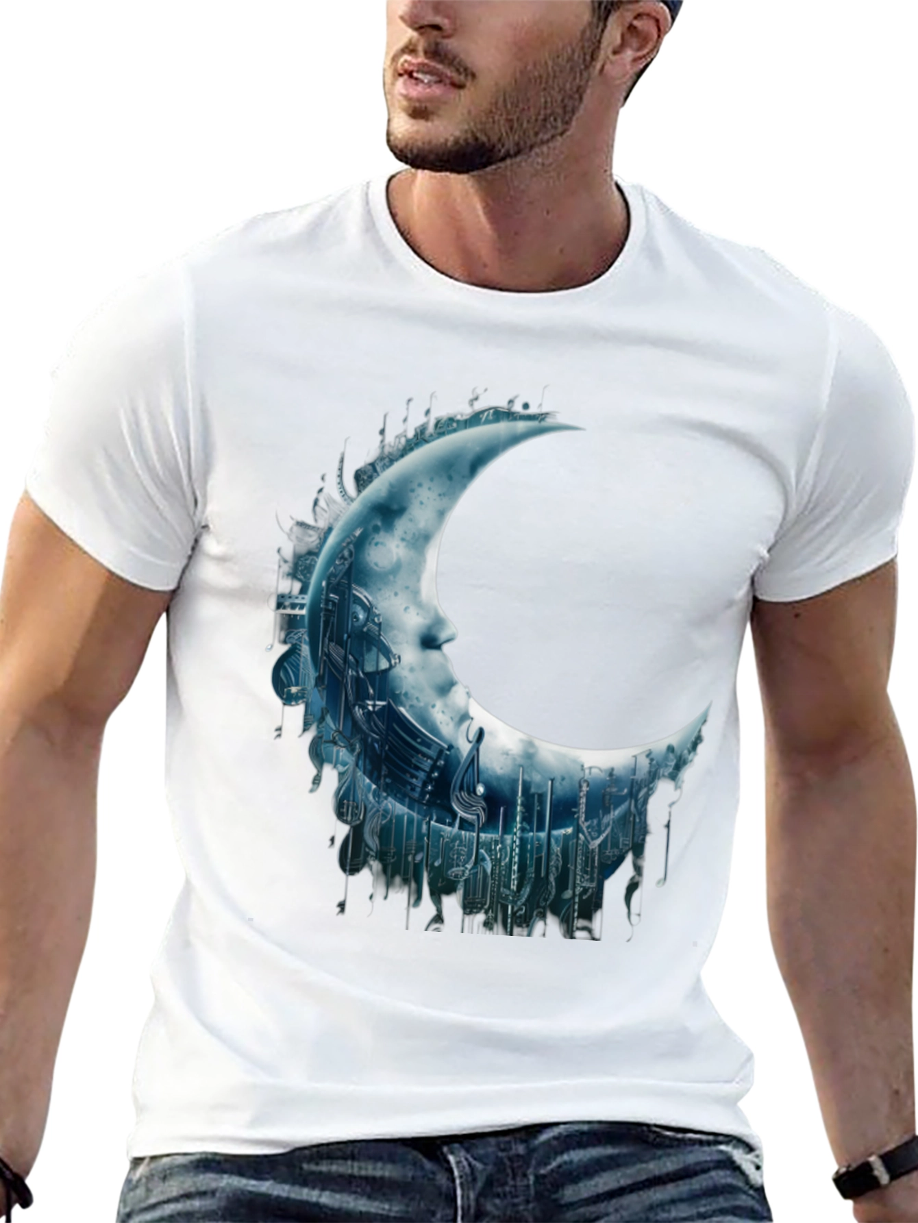 Black Crescent Moon Music Note Graphic Tee - Black view 13