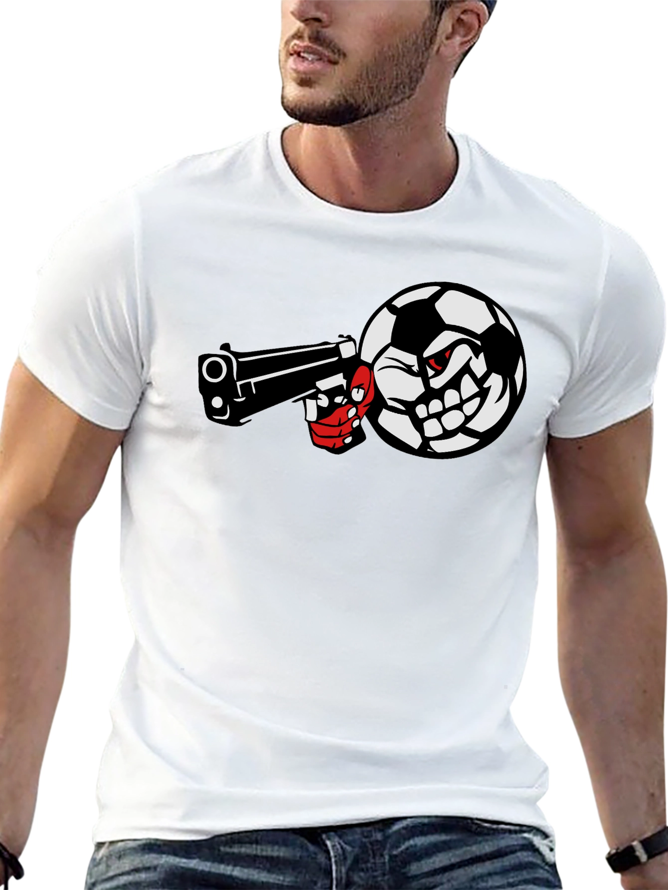 Black Soccer Ball Pistol Black Graphic Tee view 13