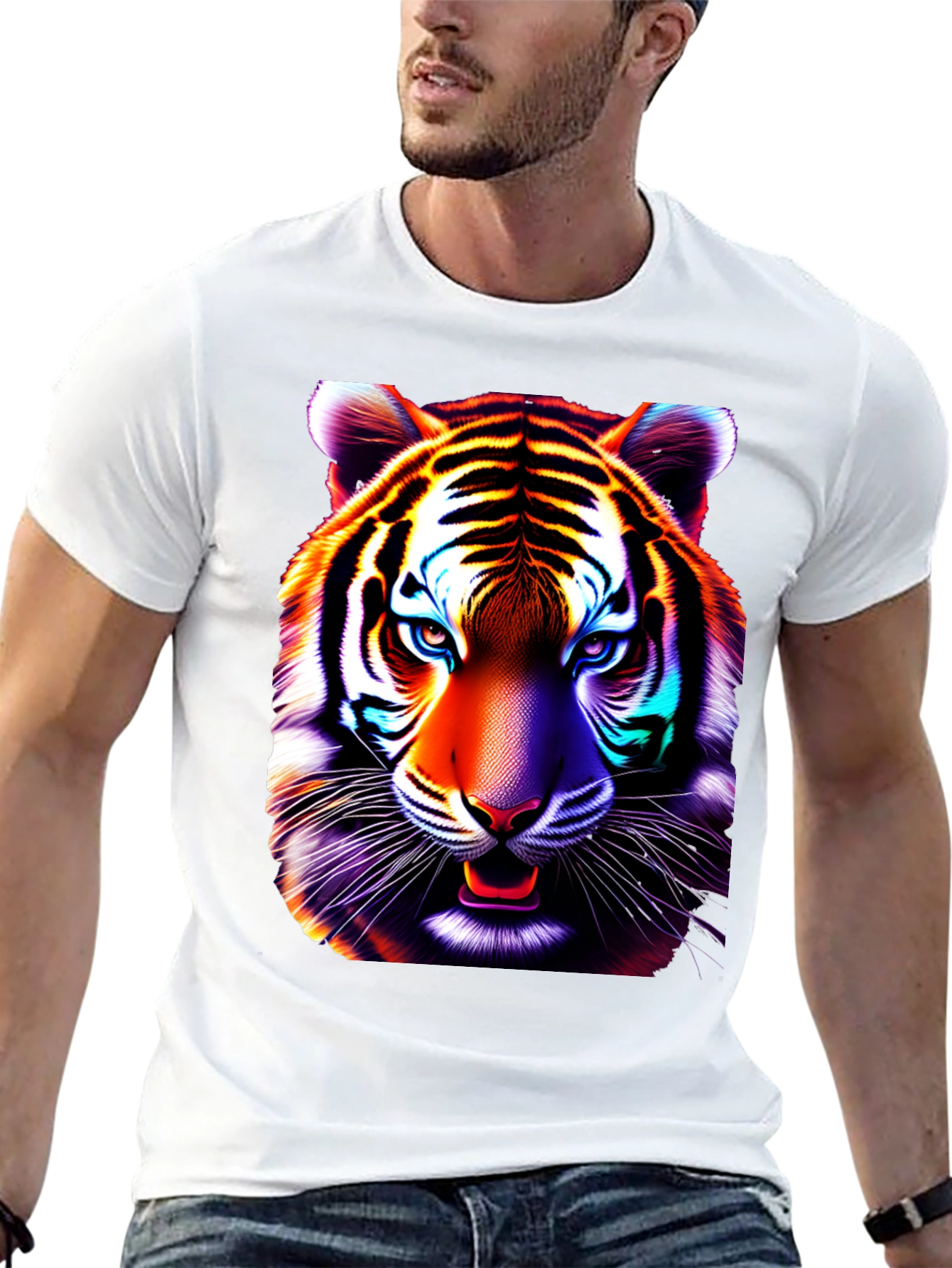 Black Vibrant Tiger Graphic Tee - Cool Animal Print Shirt view 13