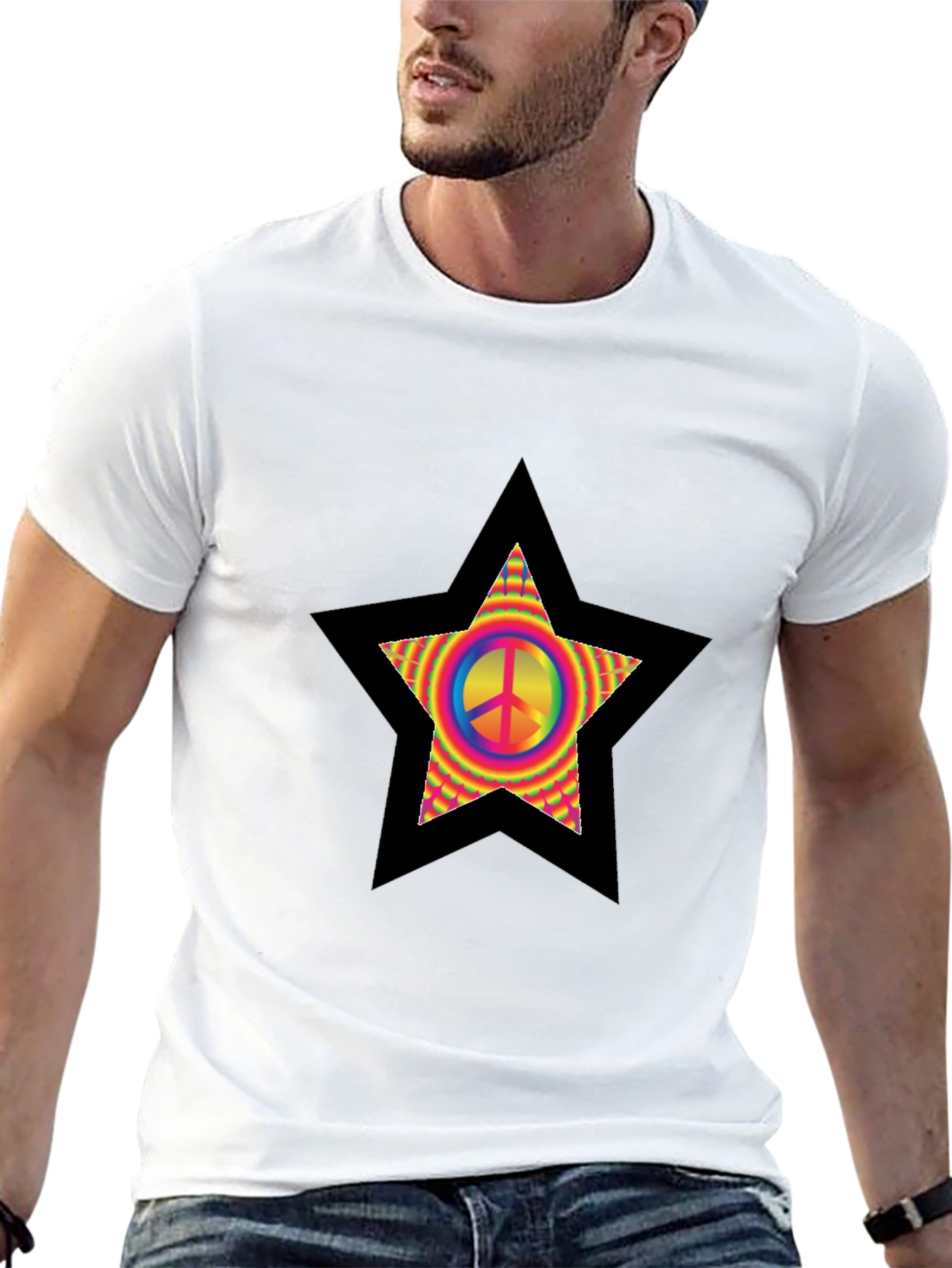 Black Peace Star T-Shirt - Retro Hippie Style view 13