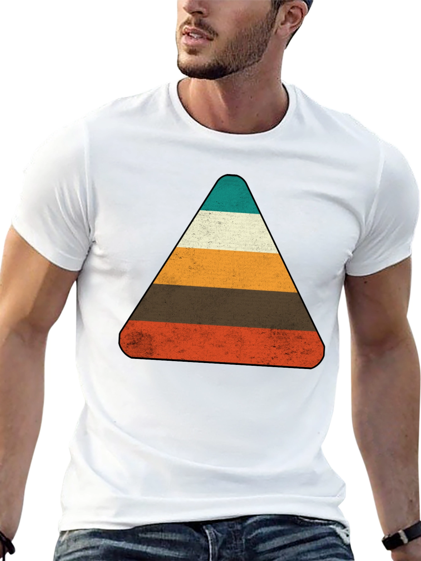 Black Retro Striped Triangle Graphic T-Shirt view 13
