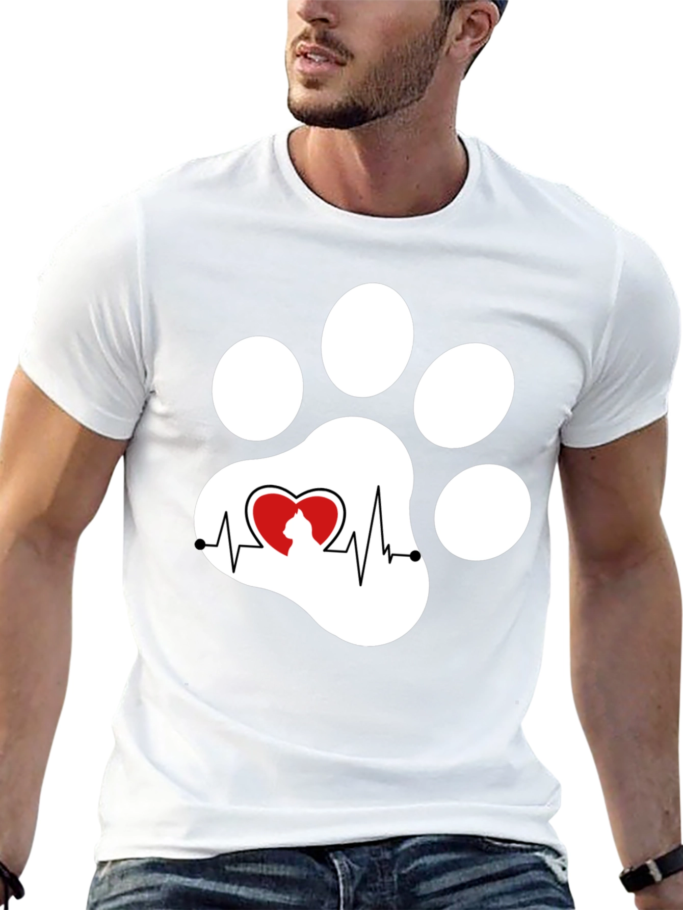 Black Black Cat Paw Heartbeat T-Shirt view 13