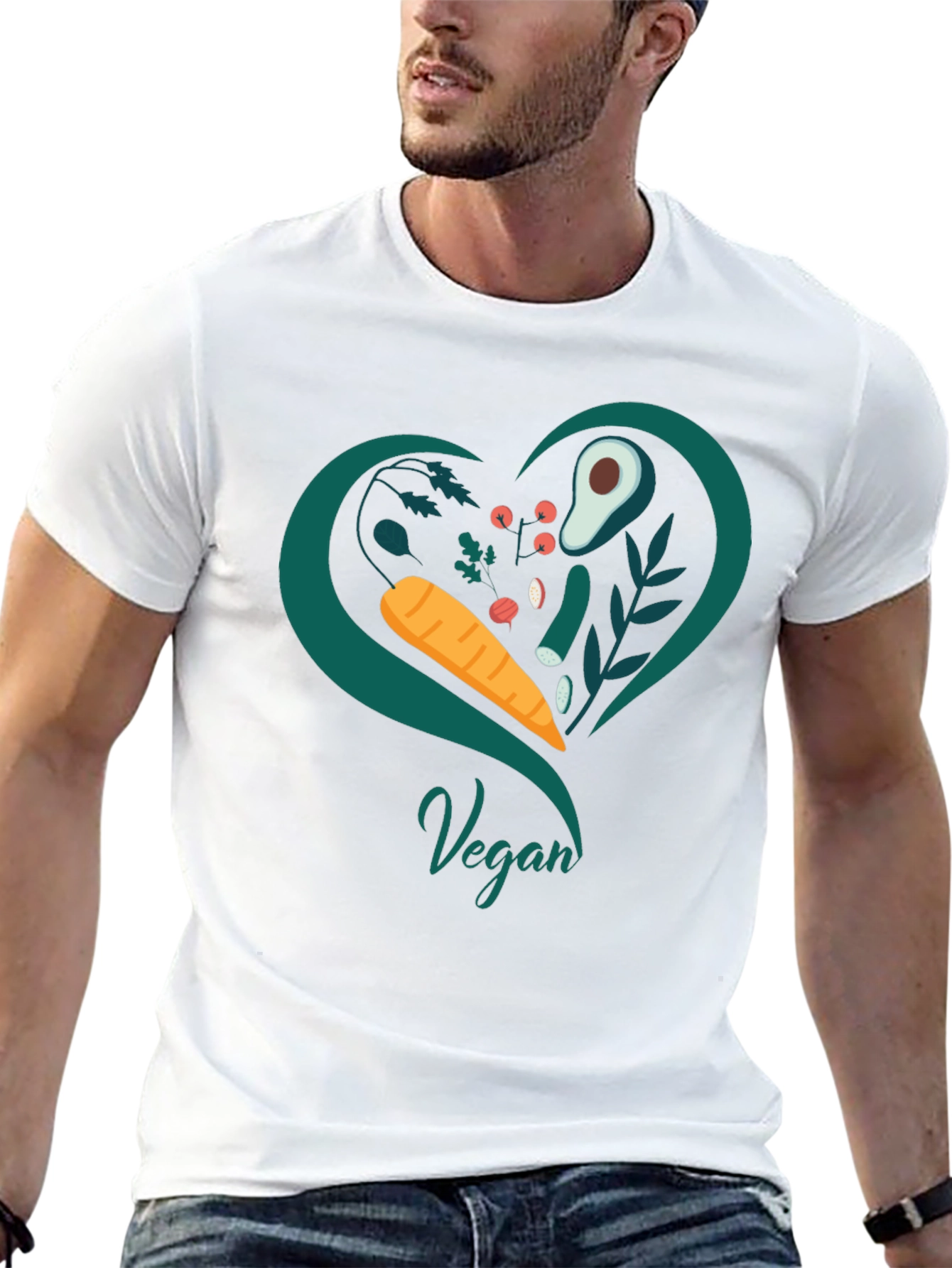 Black Vegan Heart T-Shirt - Black, Casual Fit view 13