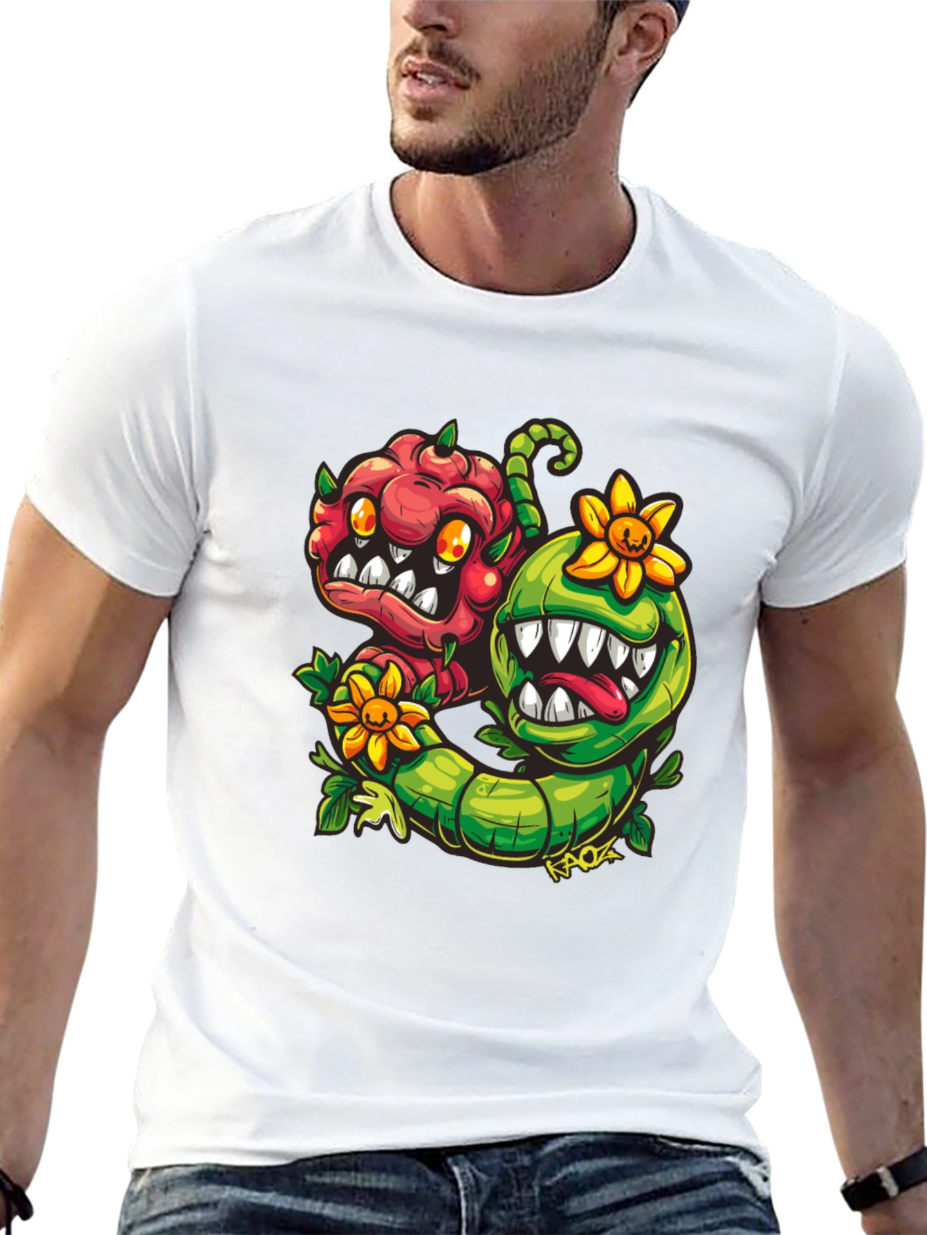 Black Cartoon Monster Plant T-Shirt - Black view 13