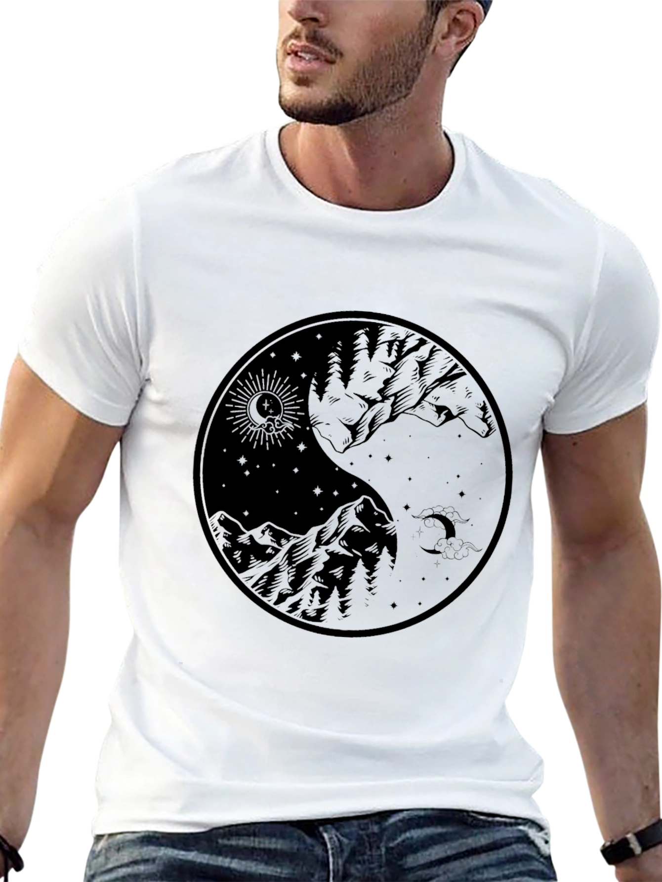 Black Yin Yang Mountain Graphic Tee - Black view 13