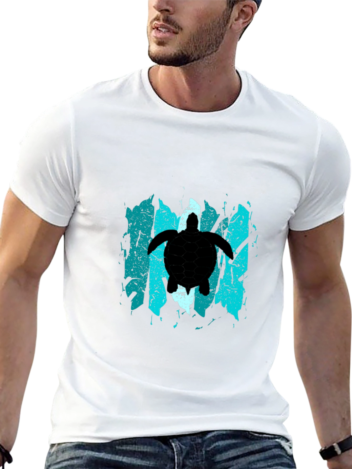 Black Turtle Graphic T-Shirt - Black, Distressed Design view 13