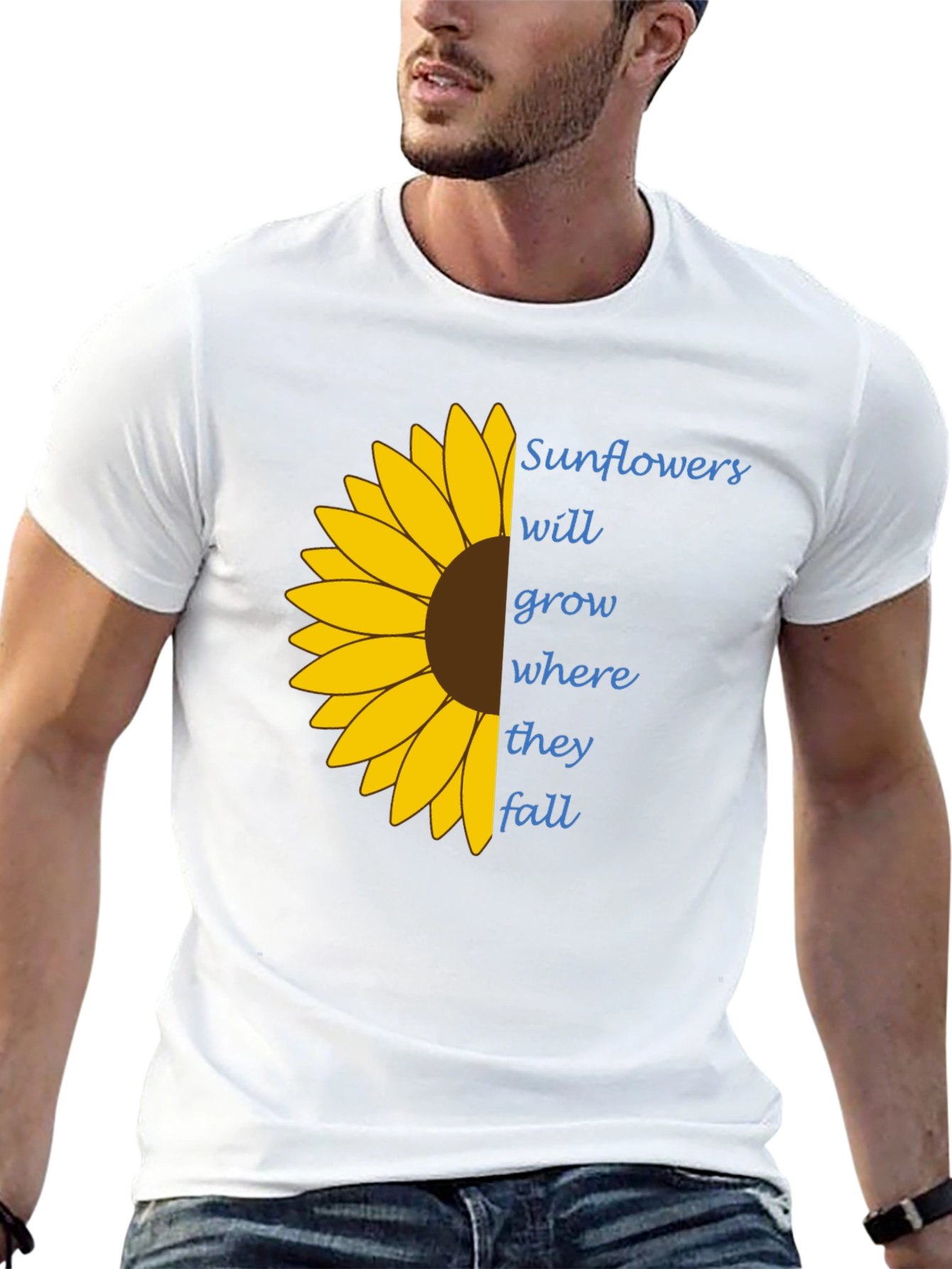 Black Sunflower Graphic Tee - "Grow Where They Fall" T-Shirt view 13