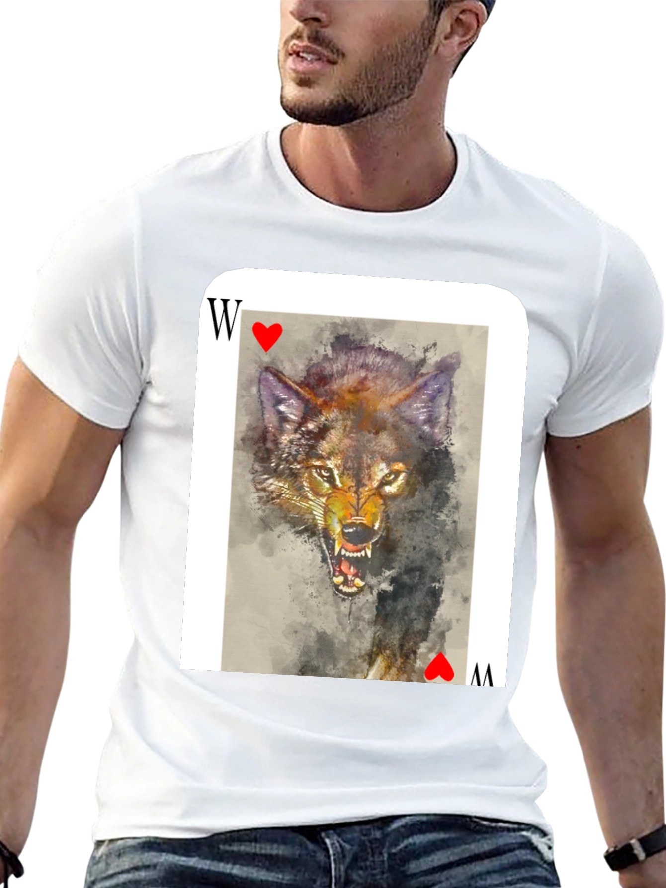 Black Wolf Card T-Shirt - Unique Animal Graphic Tee view 13