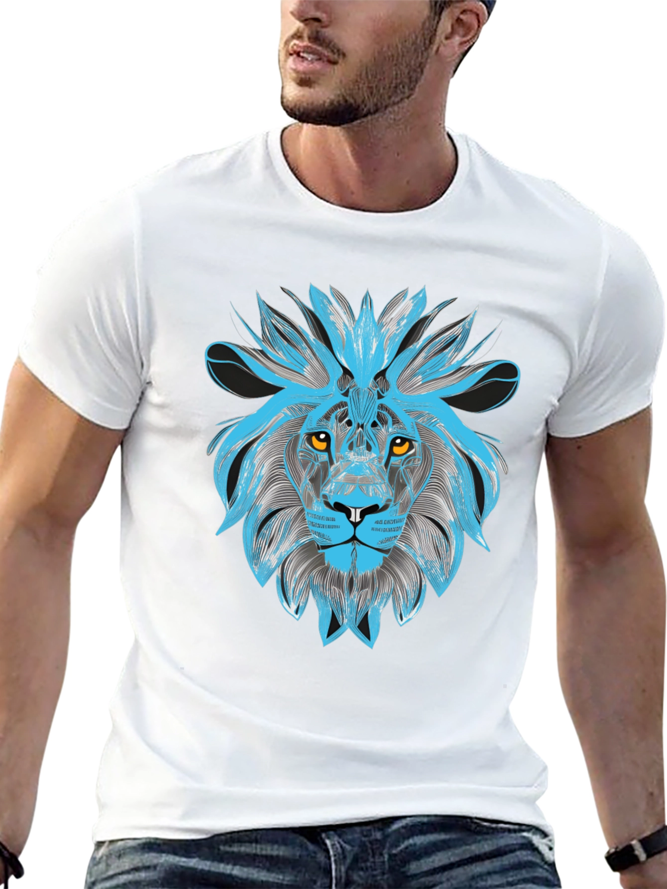 Black Lion Graphic Print Crew Neck T-Shirt view 13